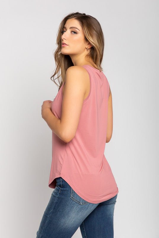 Sleeveless V-Neck Brushed Tank