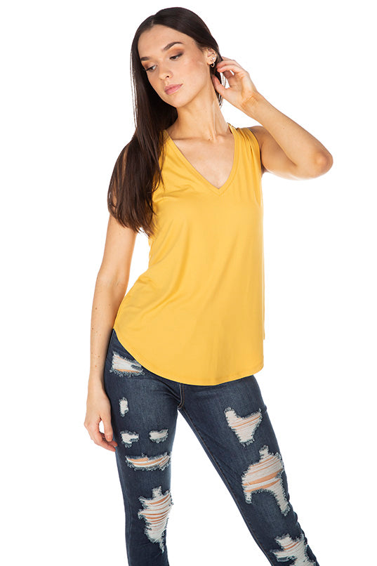 Sleeveless V-Neck Brushed Tank