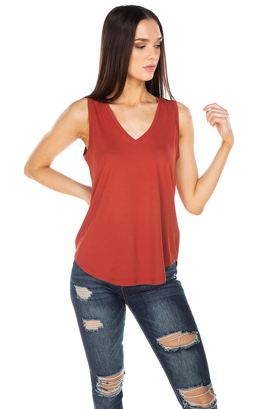Sleeveless V-Neck Brushed Tank