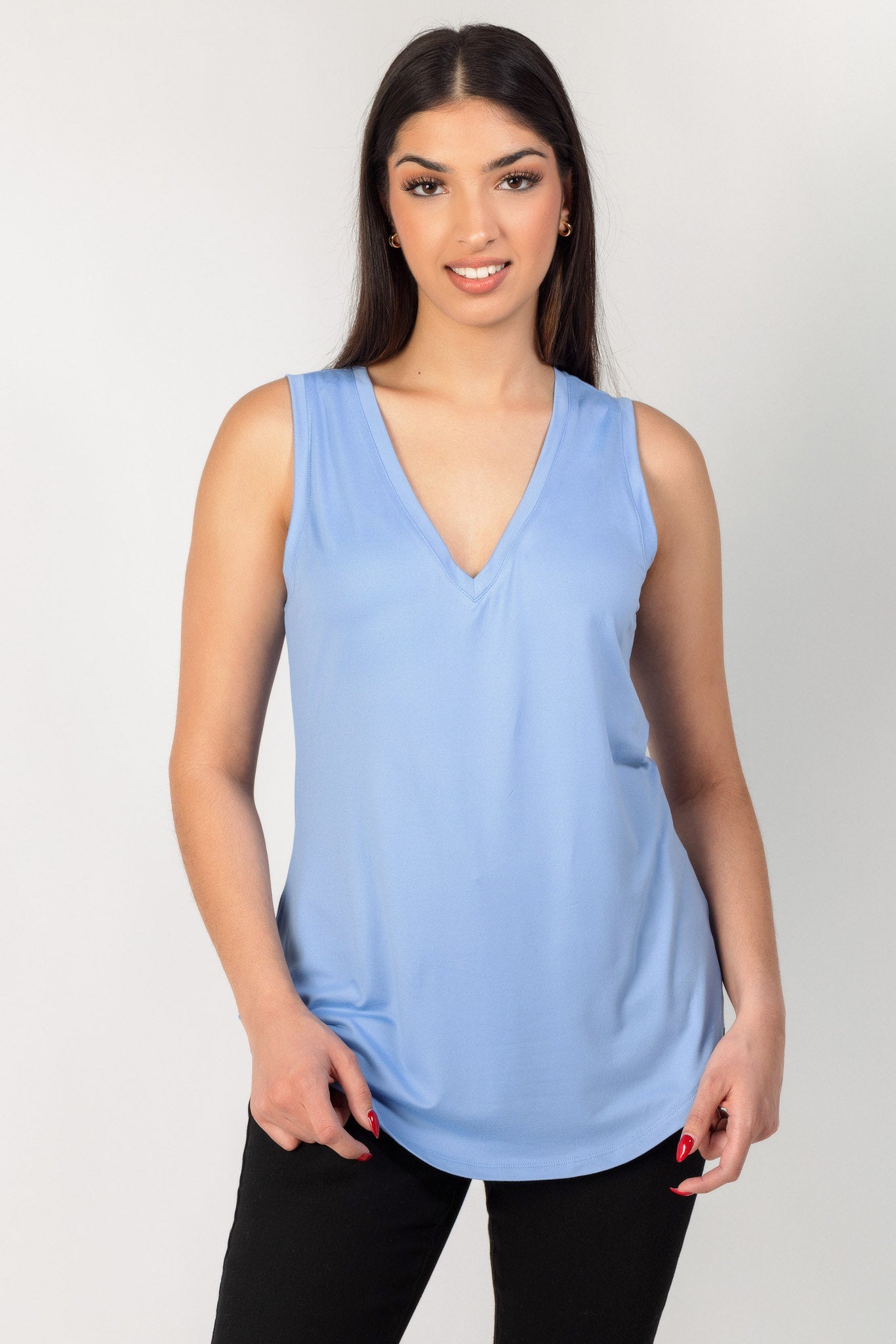 Sleeveless V-Neck Top with Shirttail Hem