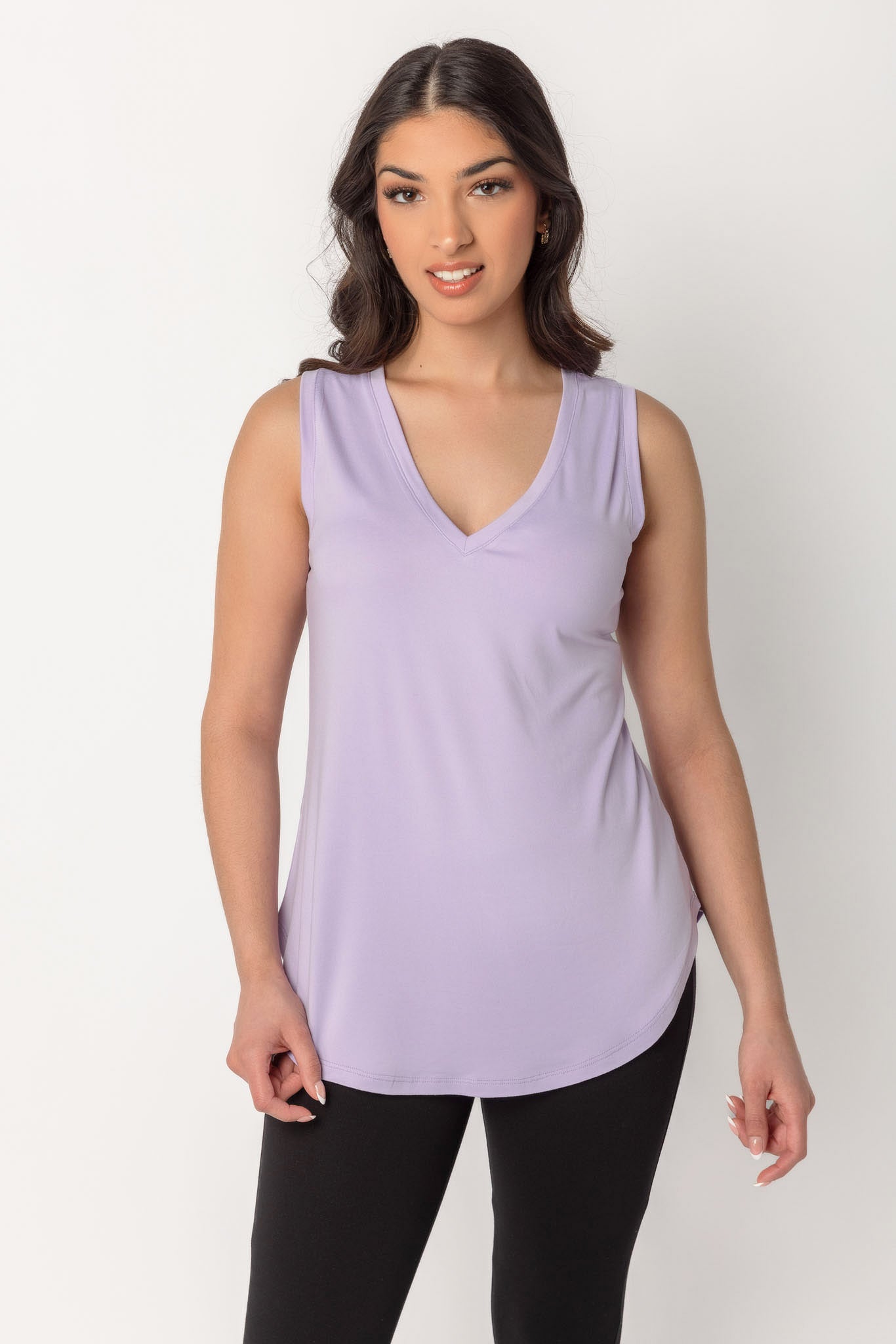 Sleeveless V-Neck Top with Shirttail Hem