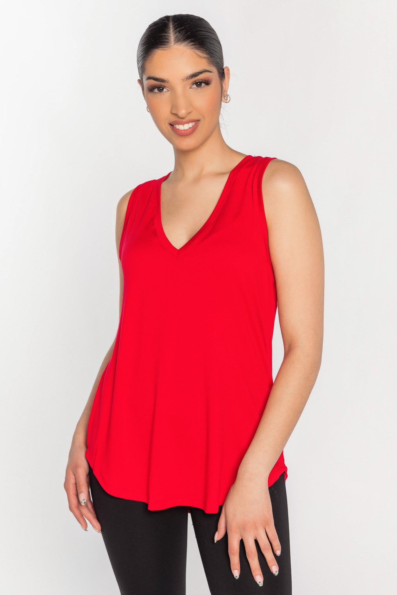 Sleeveless V-Neck Top with Shirttail Hem