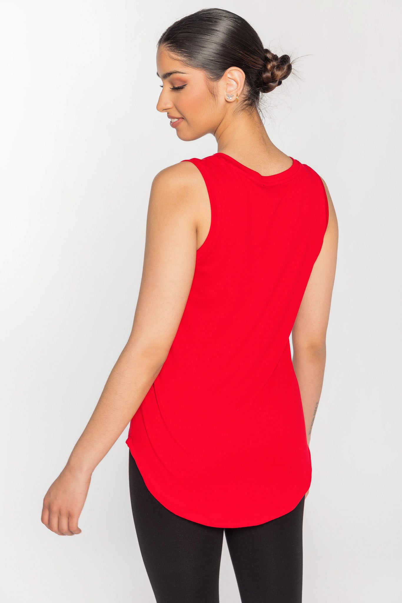 Sleeveless V-Neck Top with Shirttail Hem