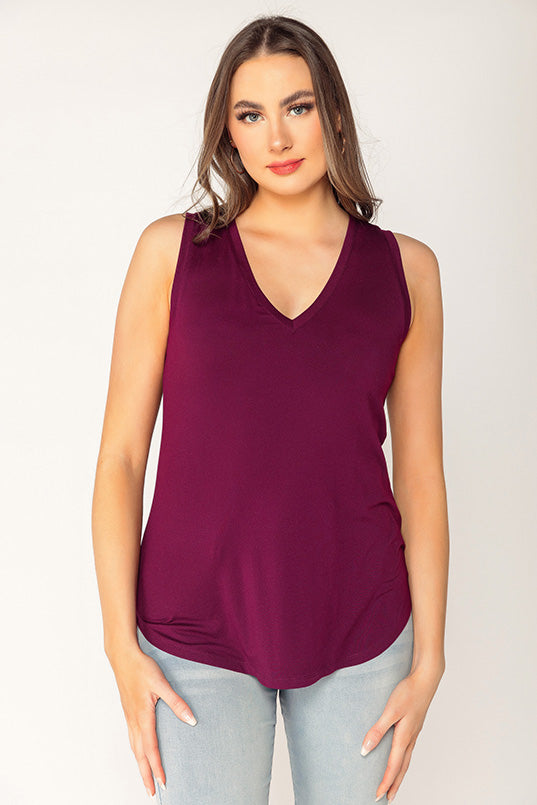 Sleeveless V-Neck Top with Shirttail Hem