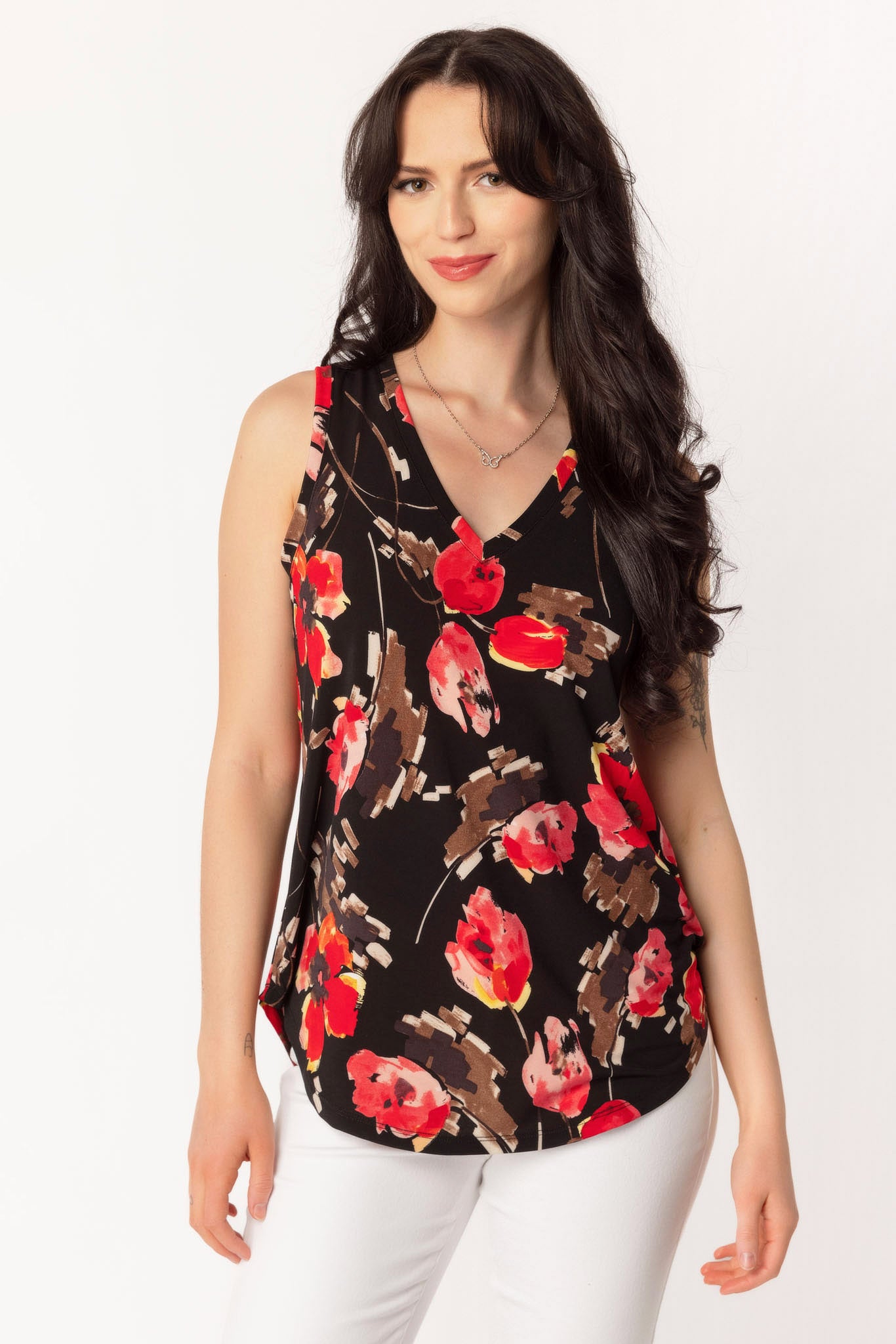 Paintbrush Floral Sleeveless V-Neck