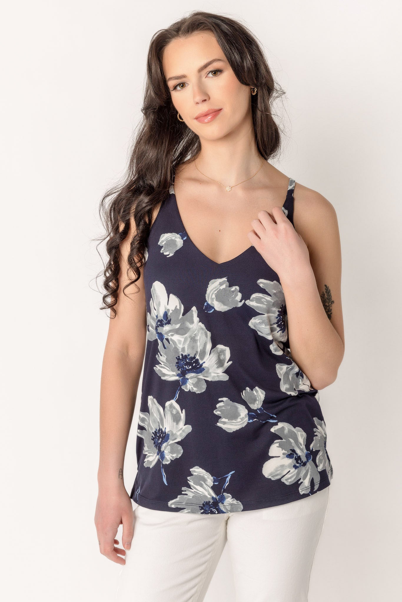 Navy Floral Double V-Neck Cami