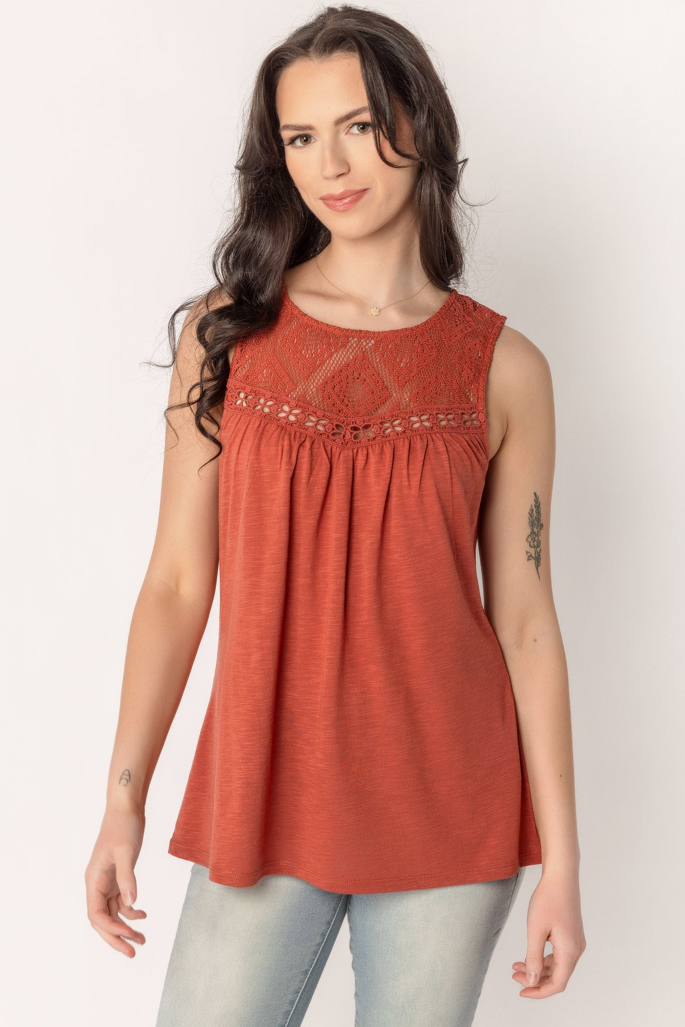 Slub Tank with Lace Trim