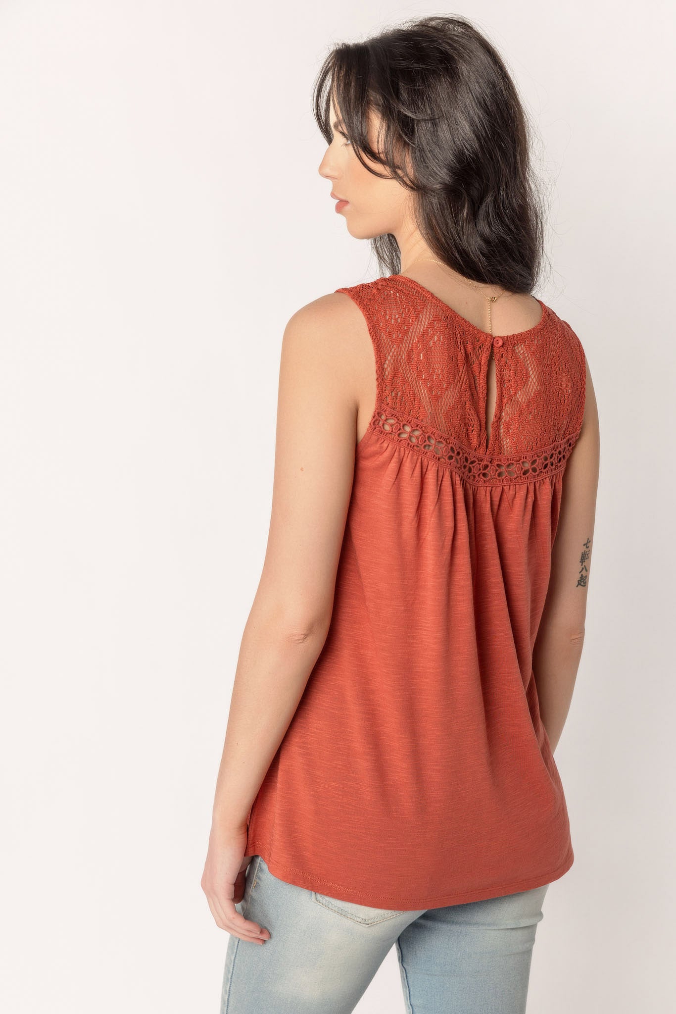 Slub Tank with Lace Trim