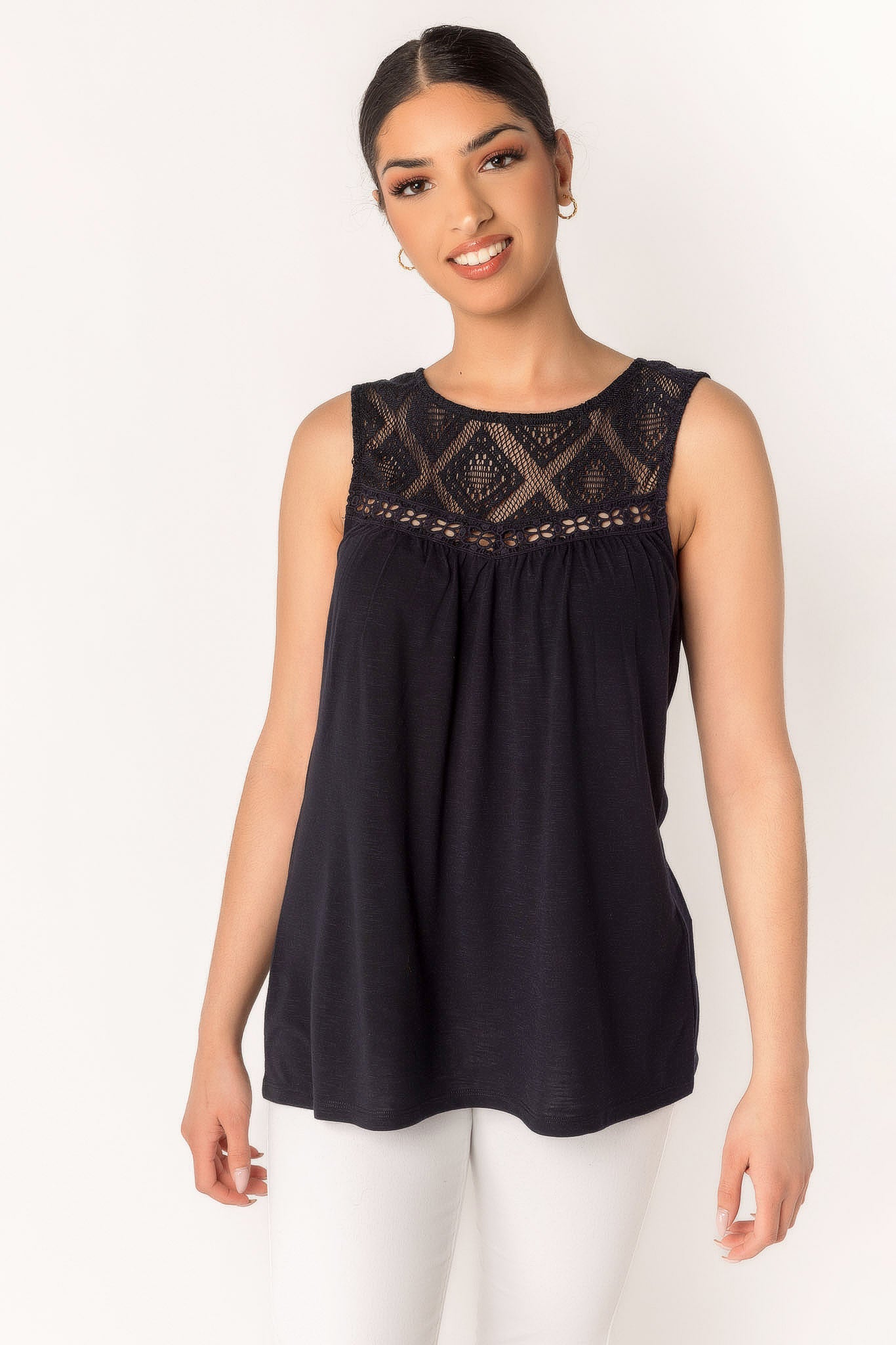 Slub Tank with Lace Trim