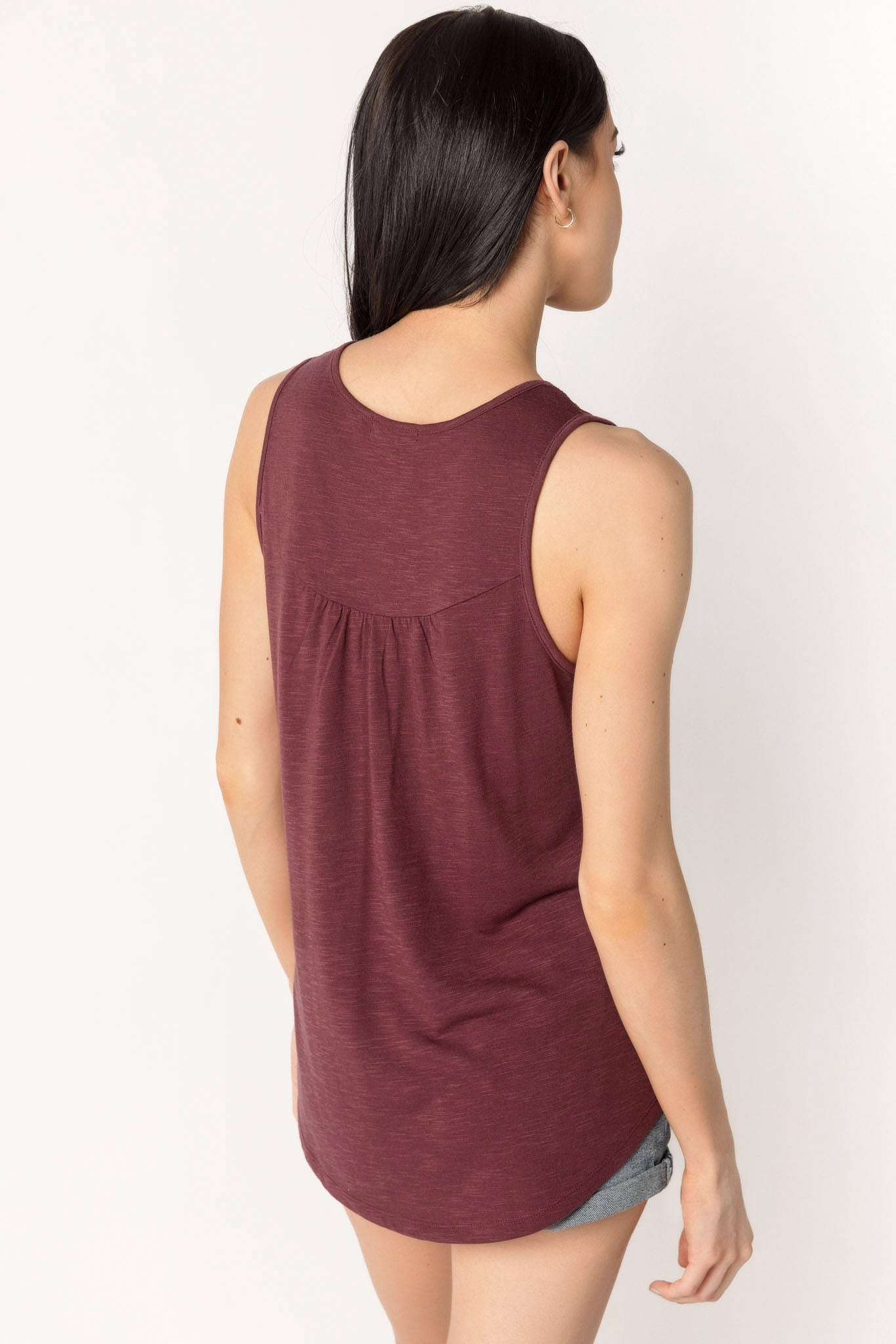 Slub Henley Tank with Lace Trim