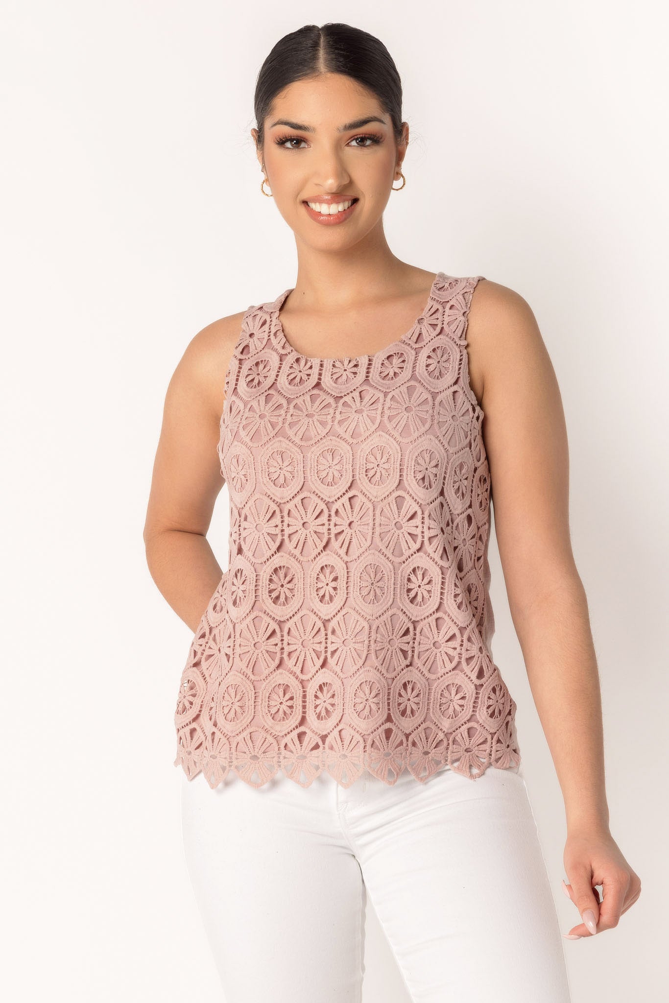 Crochet Lace Sleeveless Slub Top