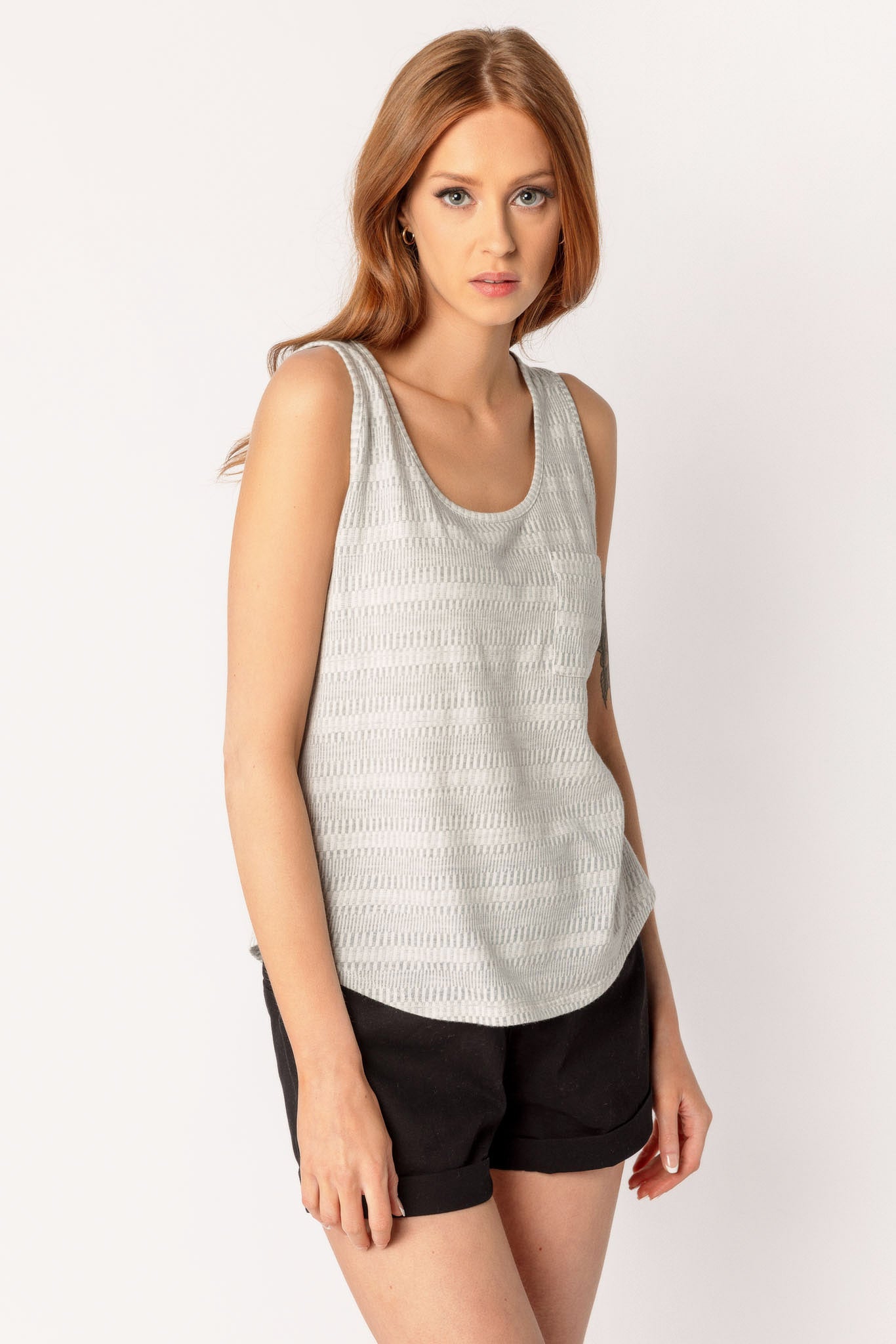 Striped Scoop-Neck Textured Tank Top