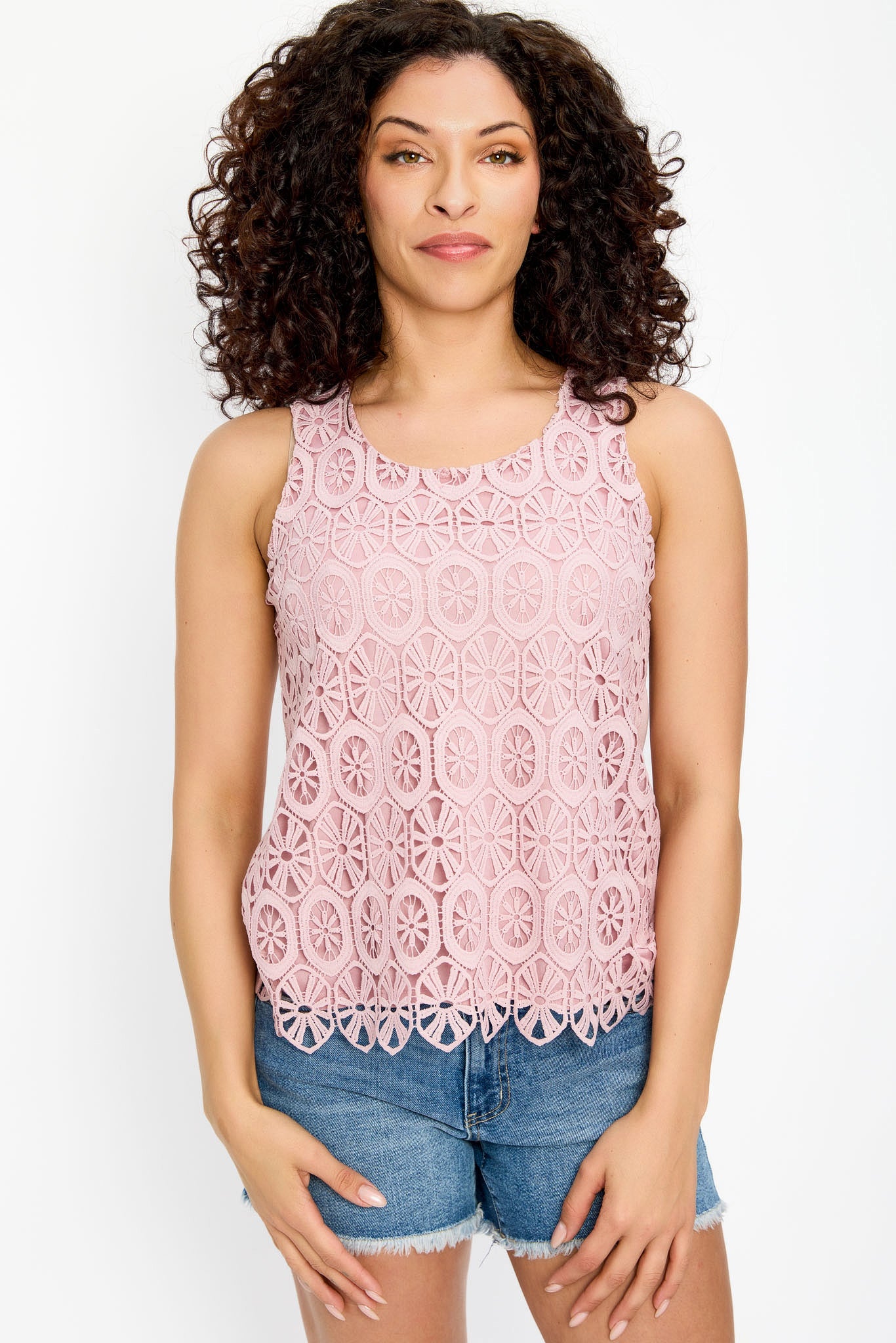 Floral Crochet Front Sleeveless Top