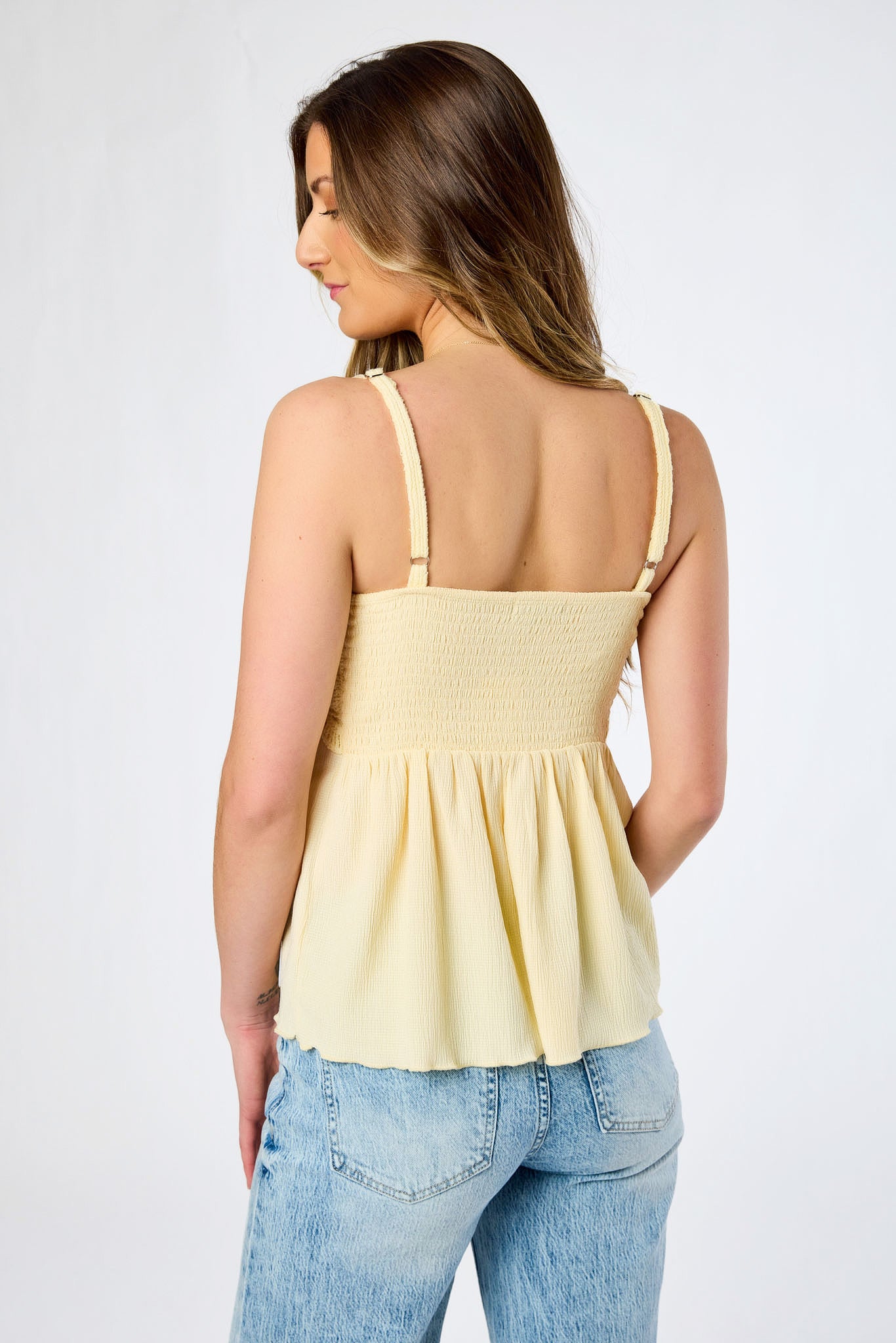 Crochet Spaghetti Strap V-Neck Babydoll Top