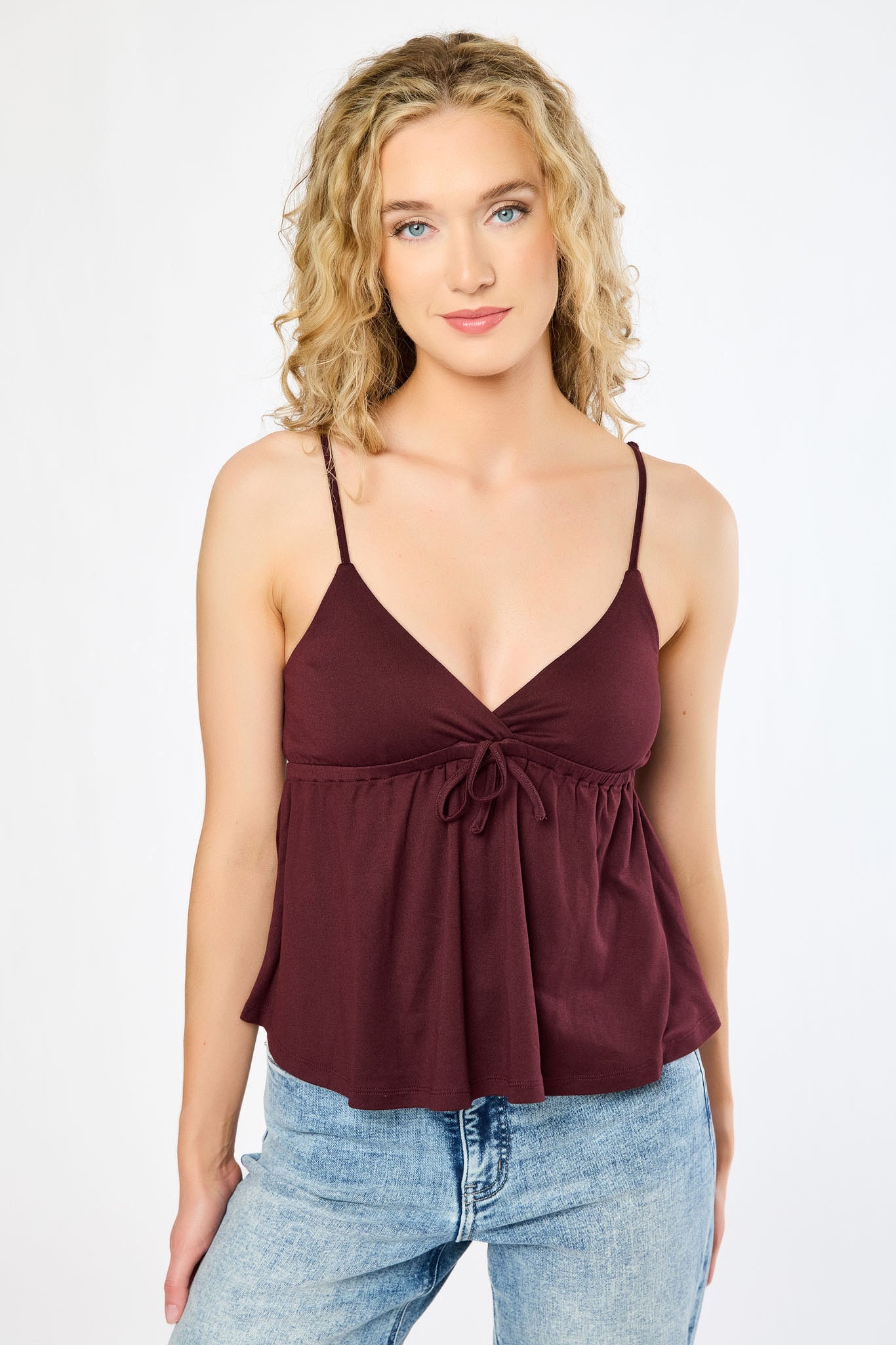 Crossover V-Neck Spaghetti Strap Babydoll Top
