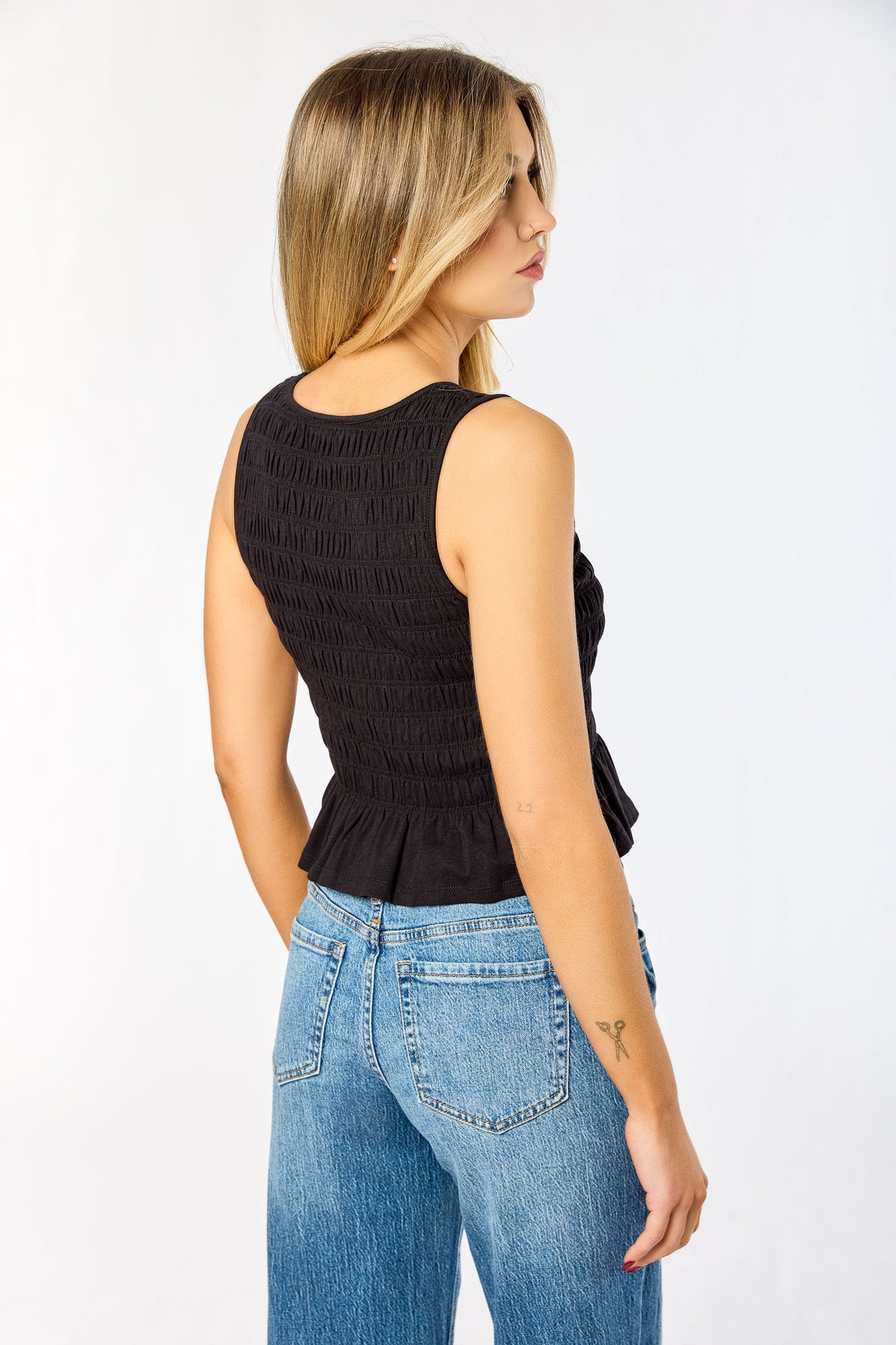 Shirred Cotton Button-Front Tee