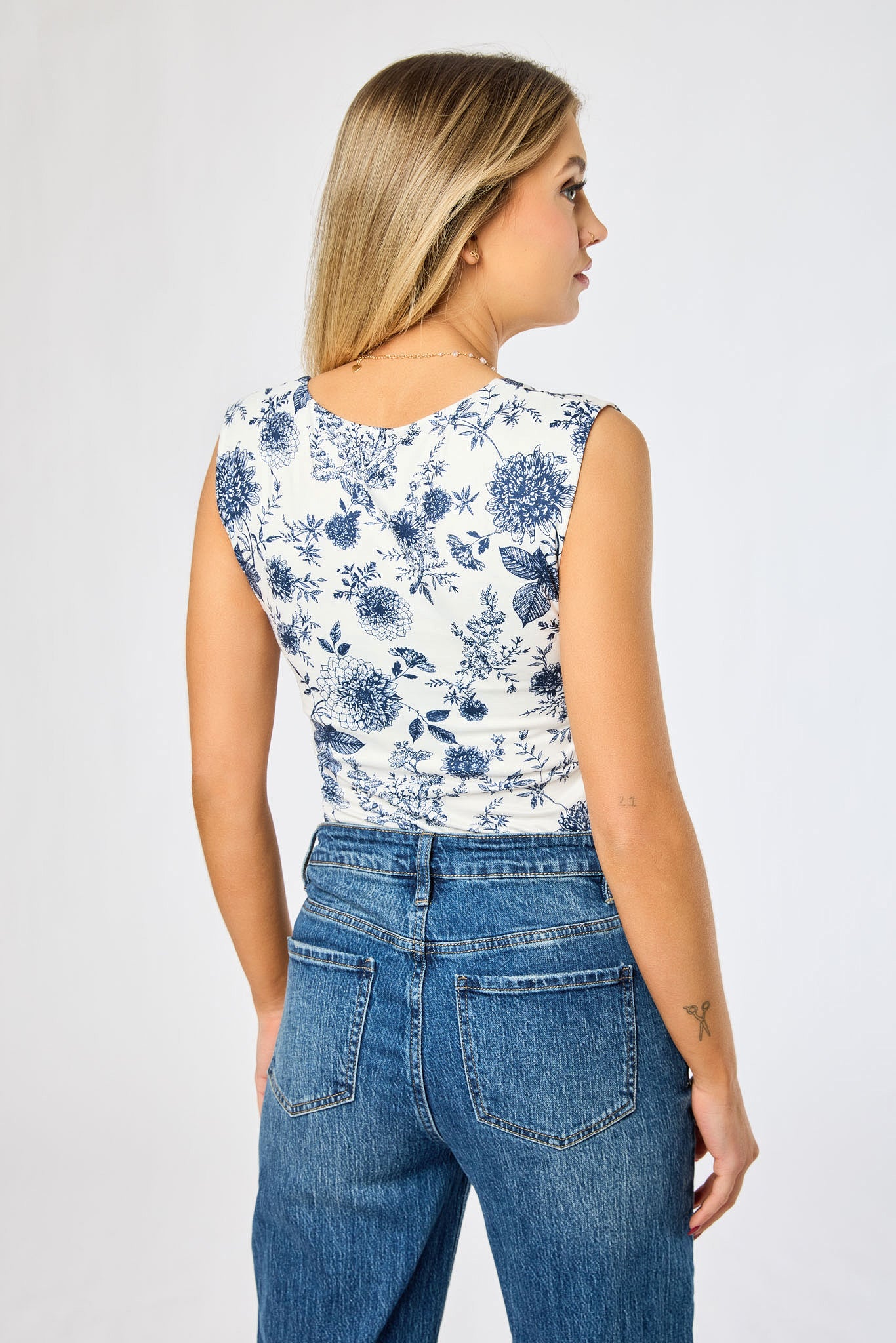 Brushed Floral Square-Neck Bodysuit