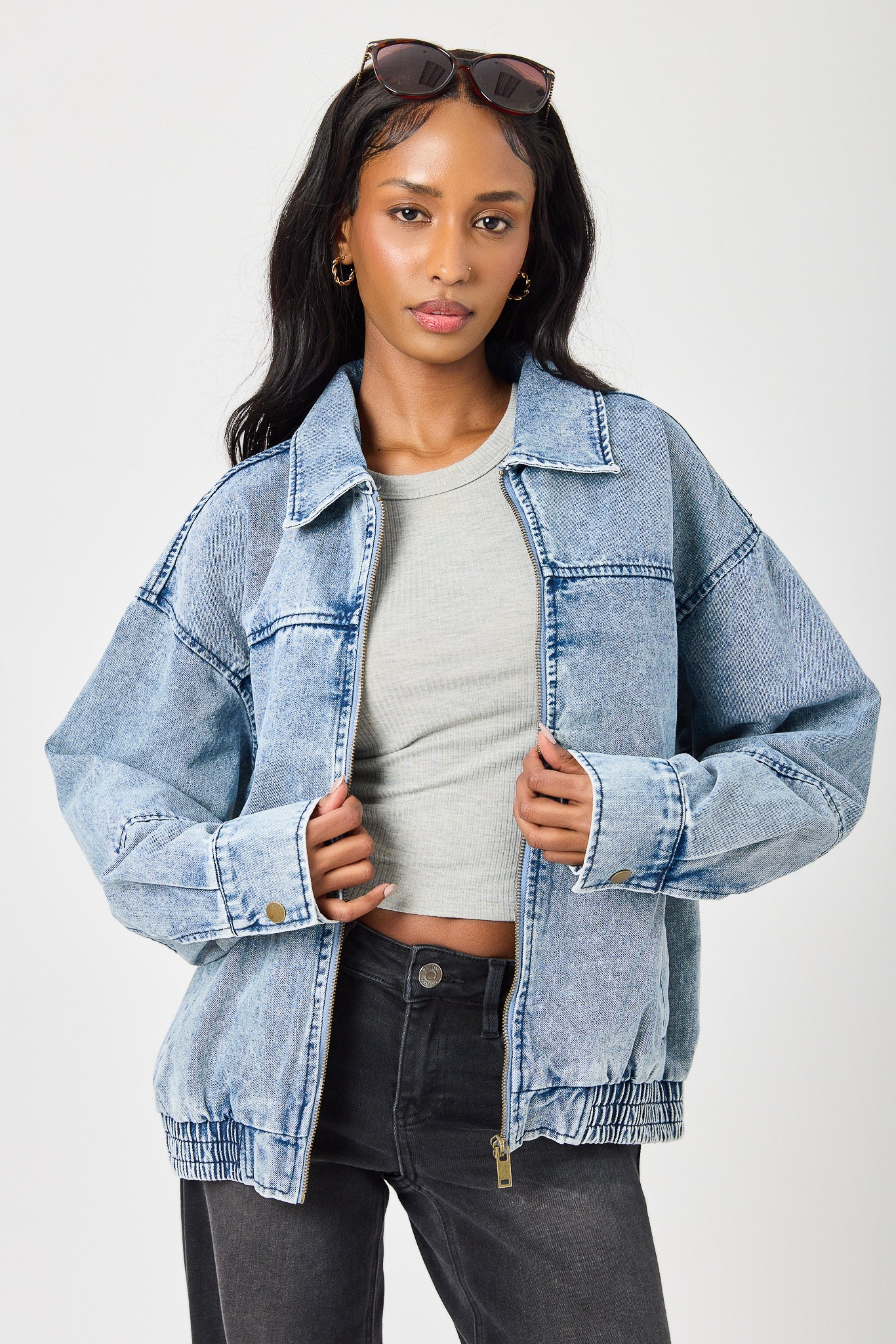 Ashley Oversized Denim Bomber Jacket
