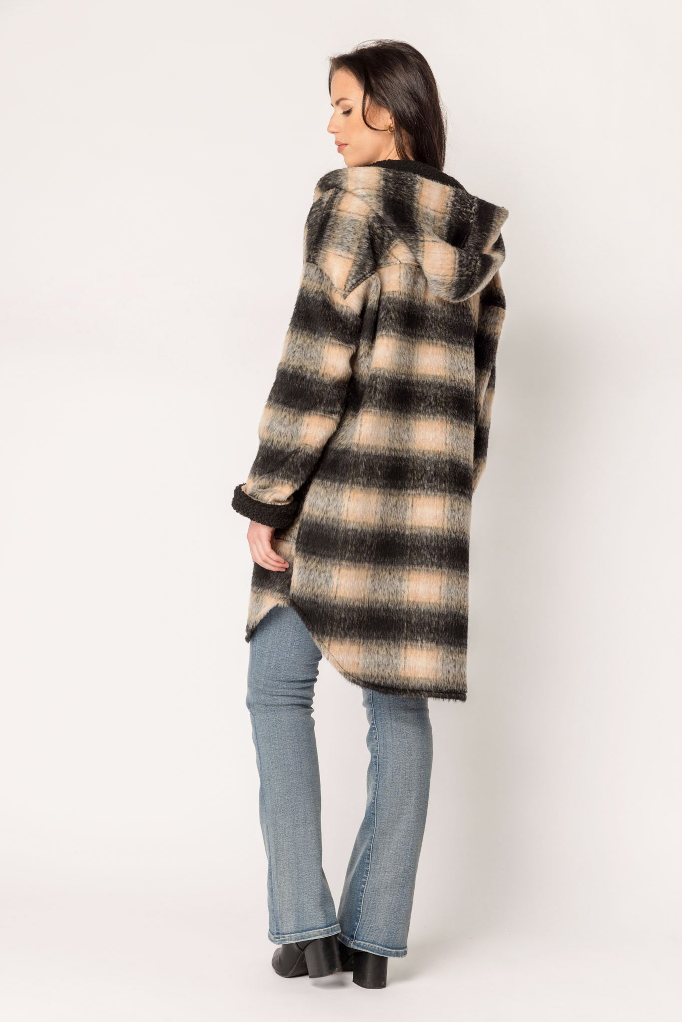 Plaid Shacket with Sherpa Lining