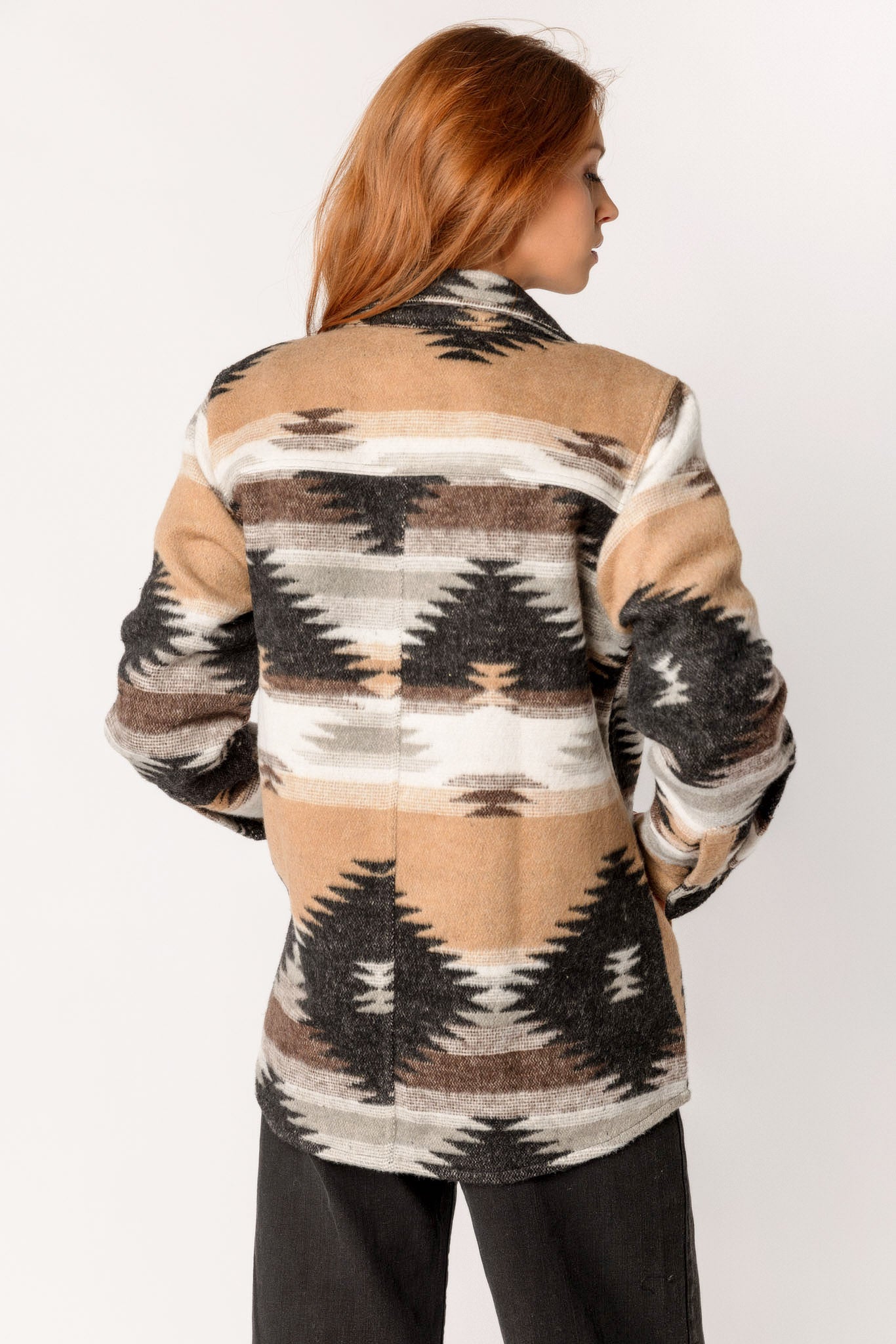 Charcoal and Camel Brushed Patterned Shacket