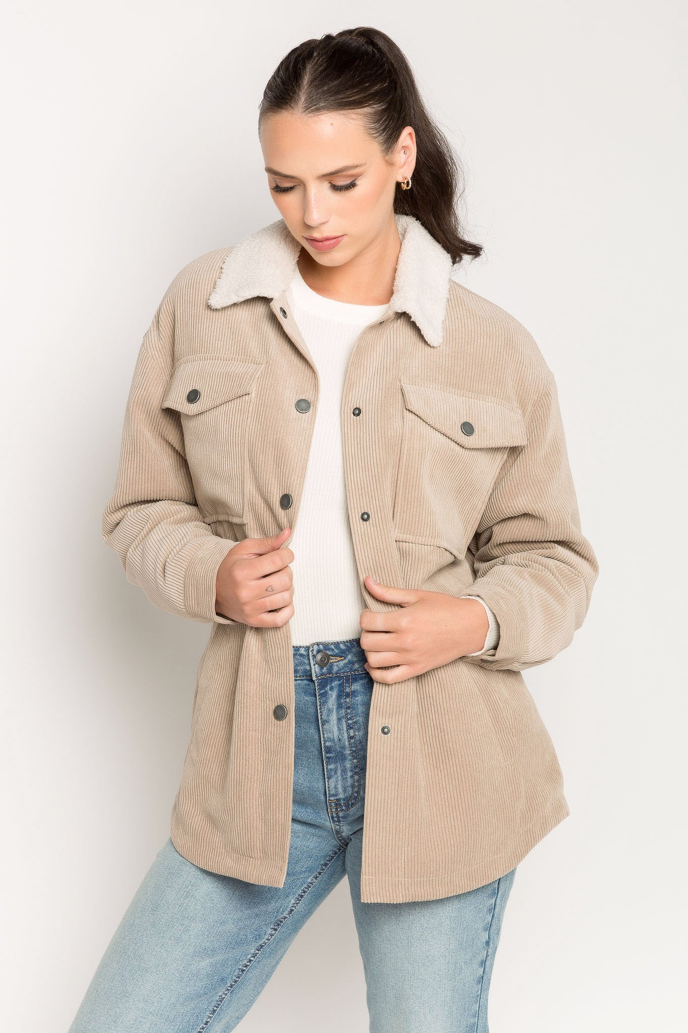 Corduroy Shacket with Sherpa Lining