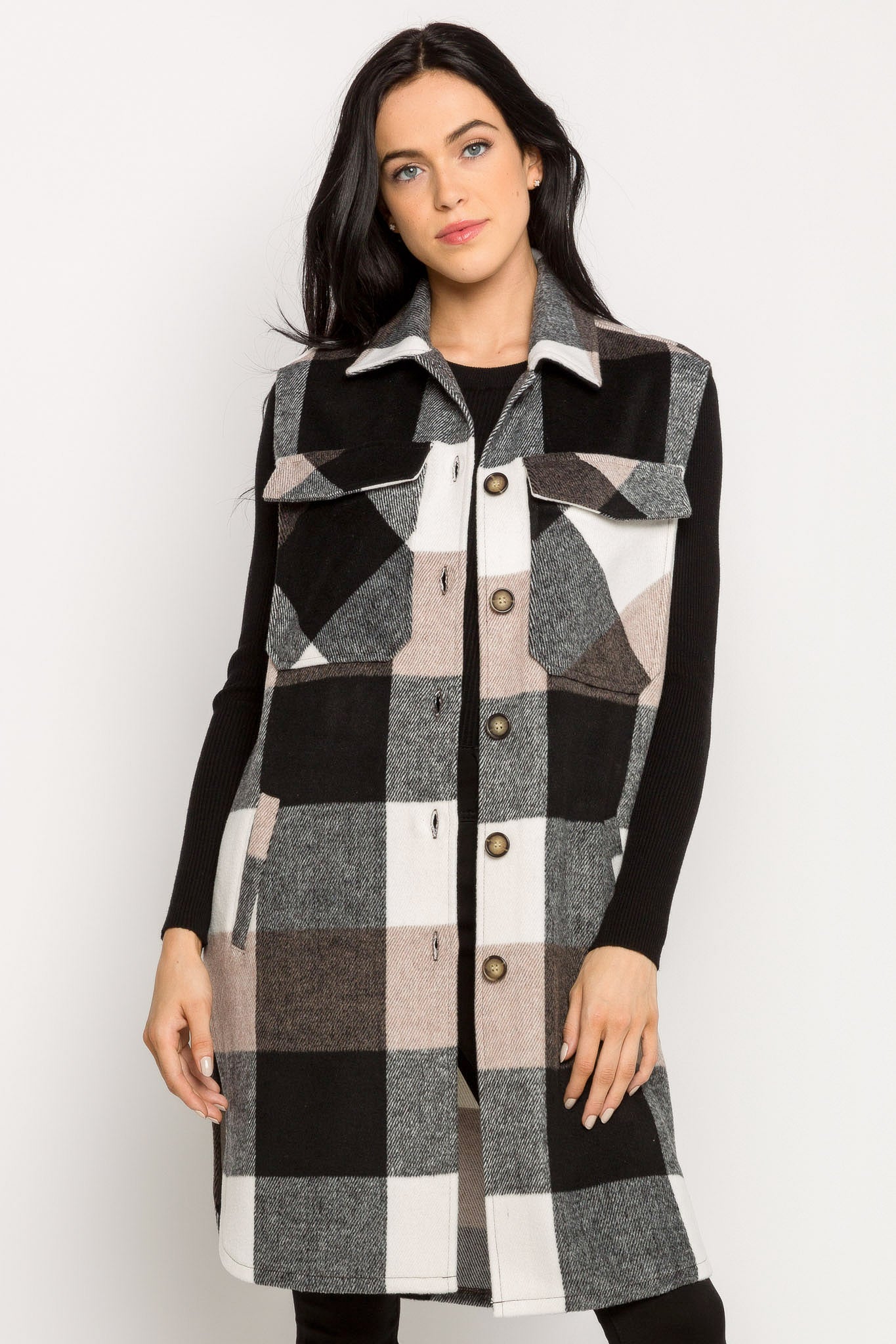 Buffalo Plaid Sleeveless Longline Shacket