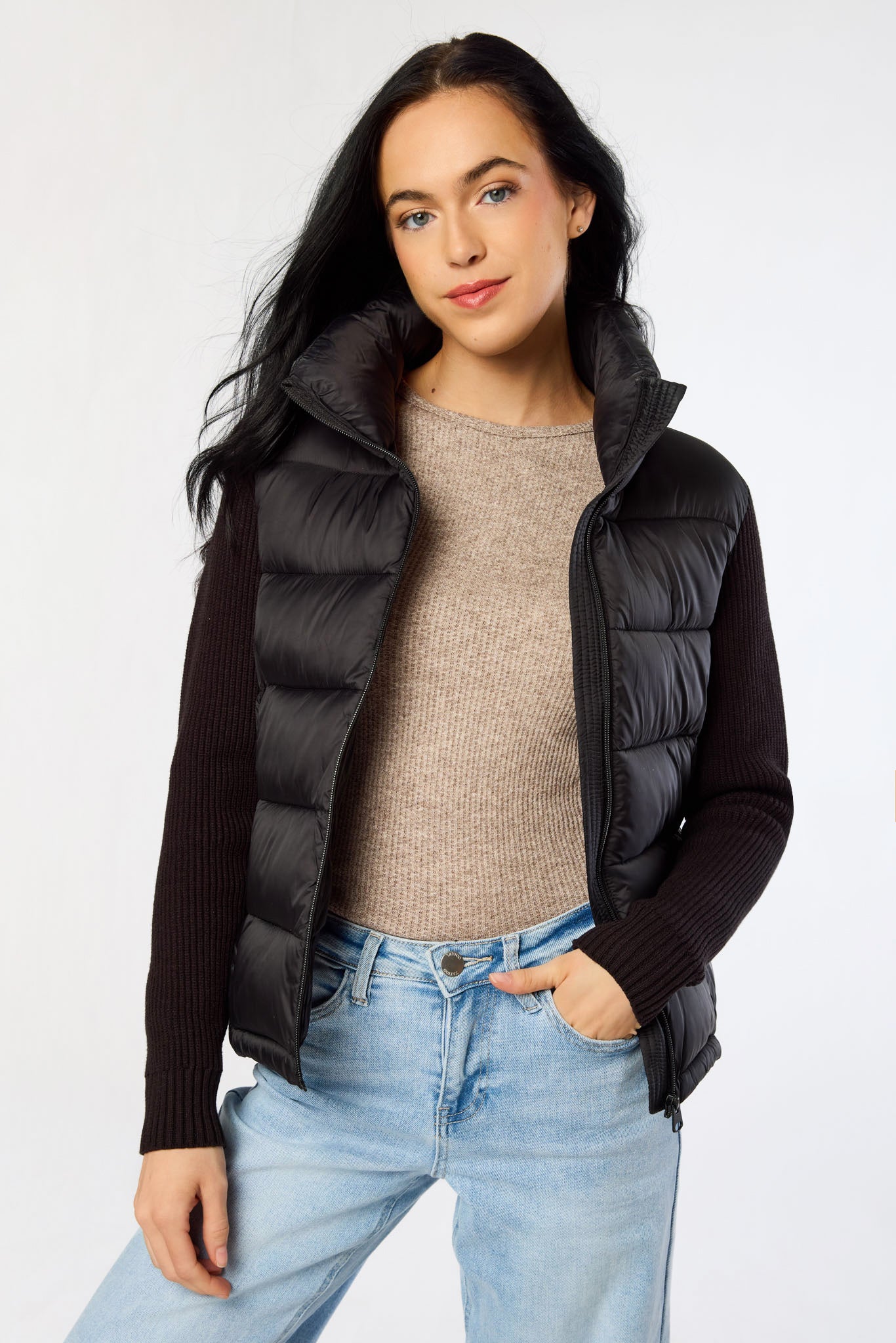 Knitted Sleeve Puffer Jacket