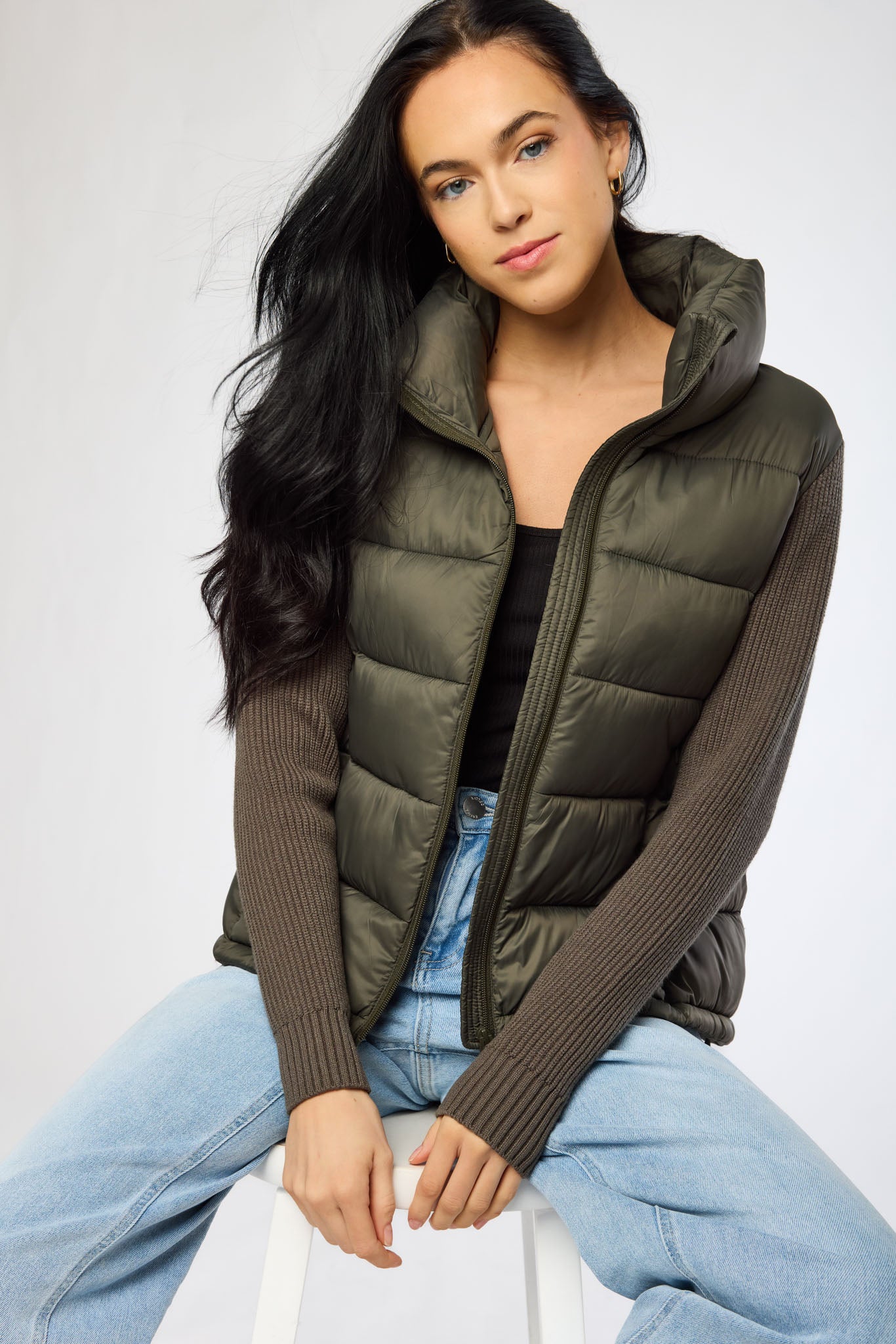 Knitted Sleeve Puffer Jacket