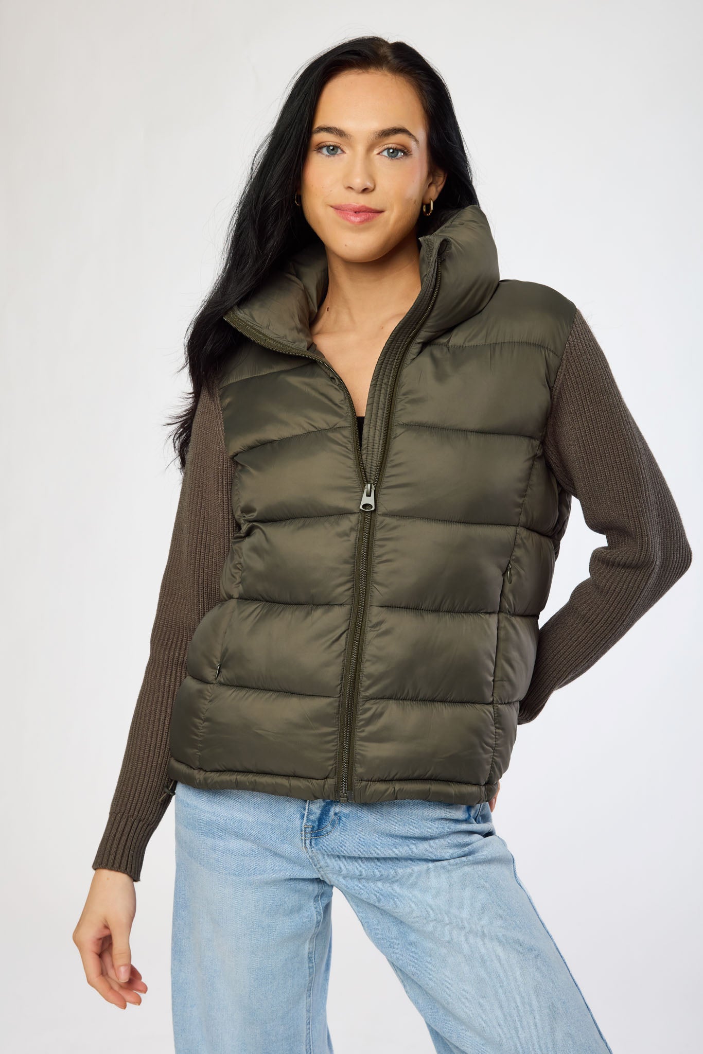 Knitted Sleeve Puffer Jacket