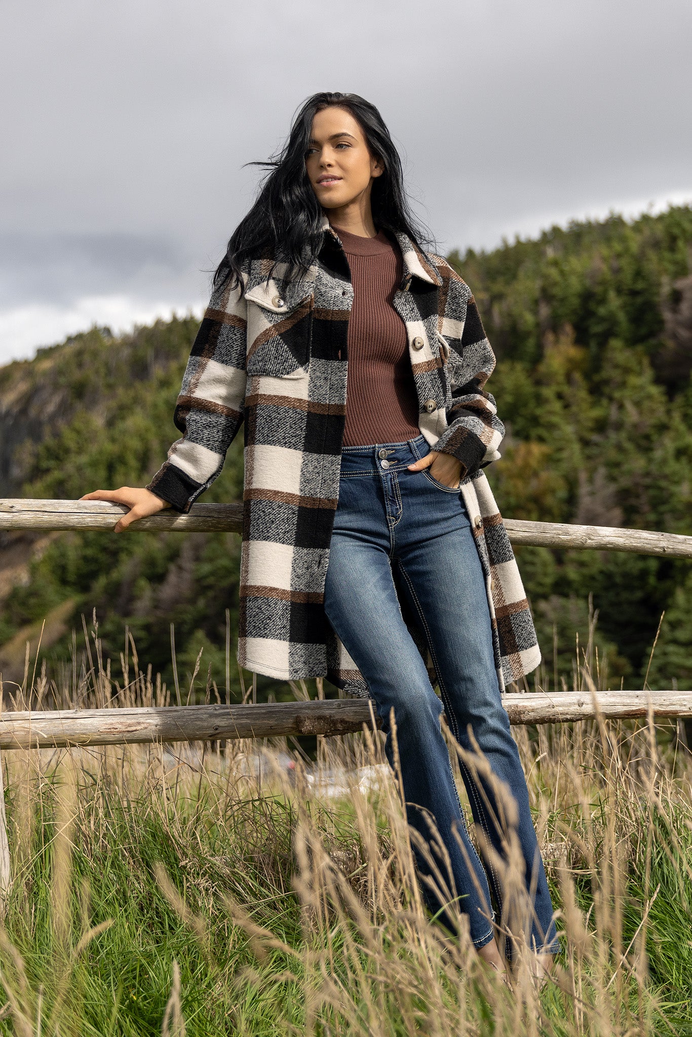 Plaid Knit Longline Shacket