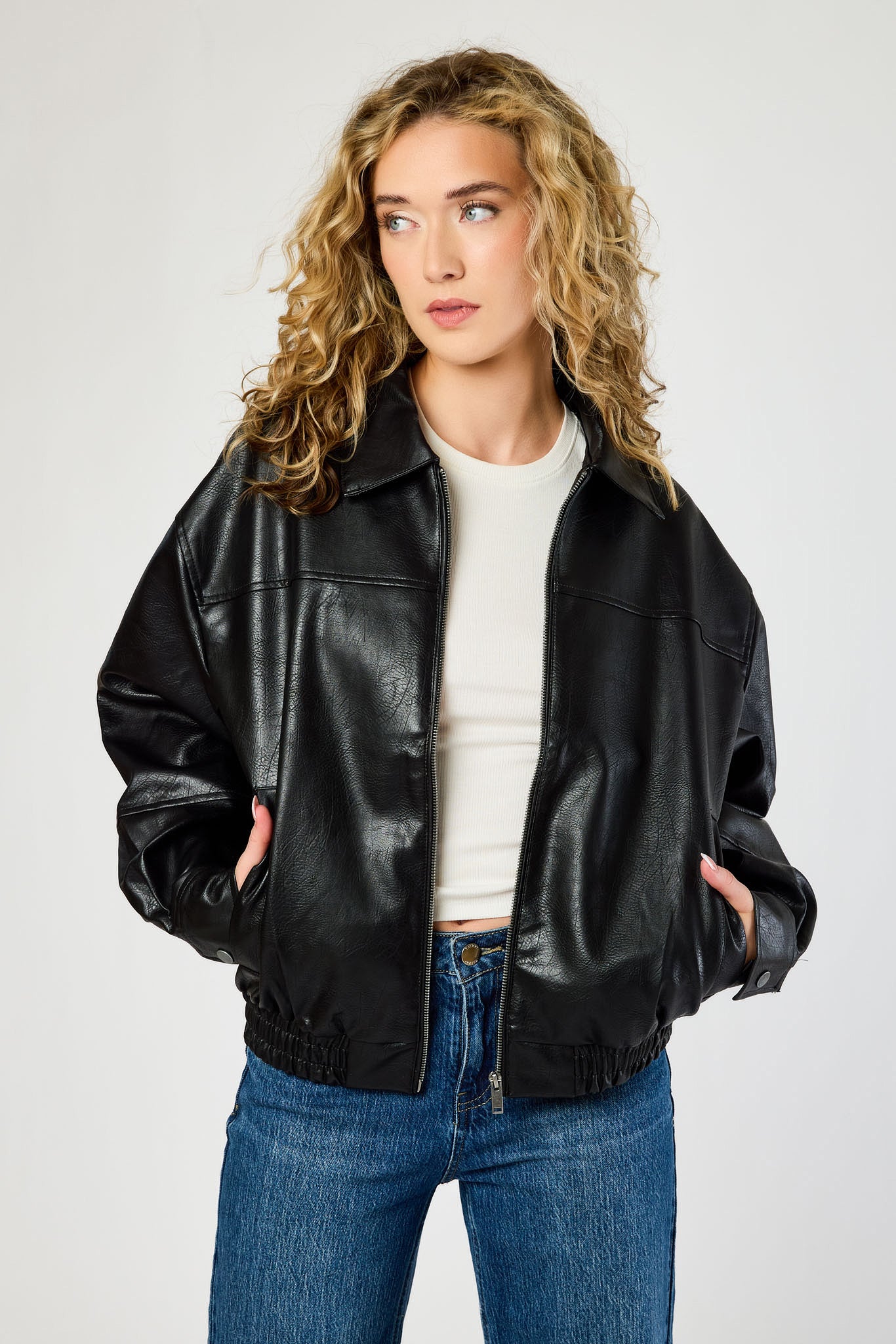 Ashley Oversized Vegan Leather Bomber Jacket