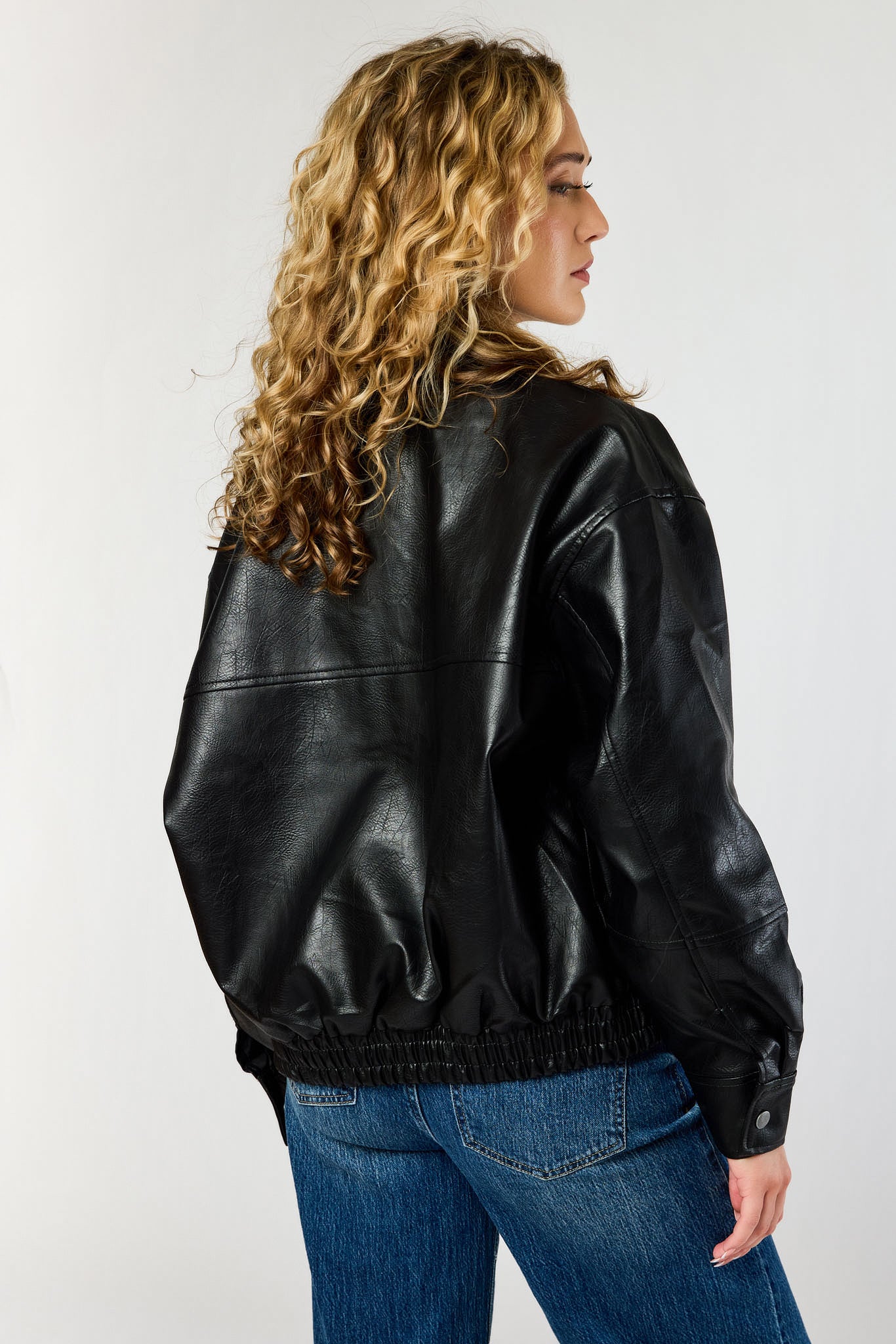 Ashley Oversized Vegan Leather Bomber Jacket