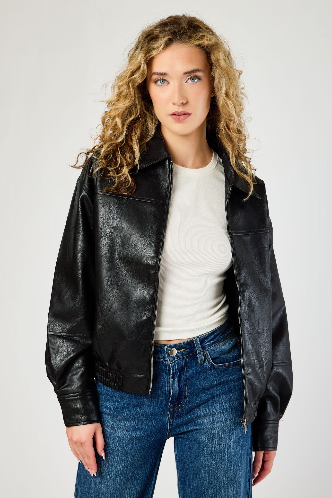 Ashley Oversized Vegan Leather Bomber Jacket