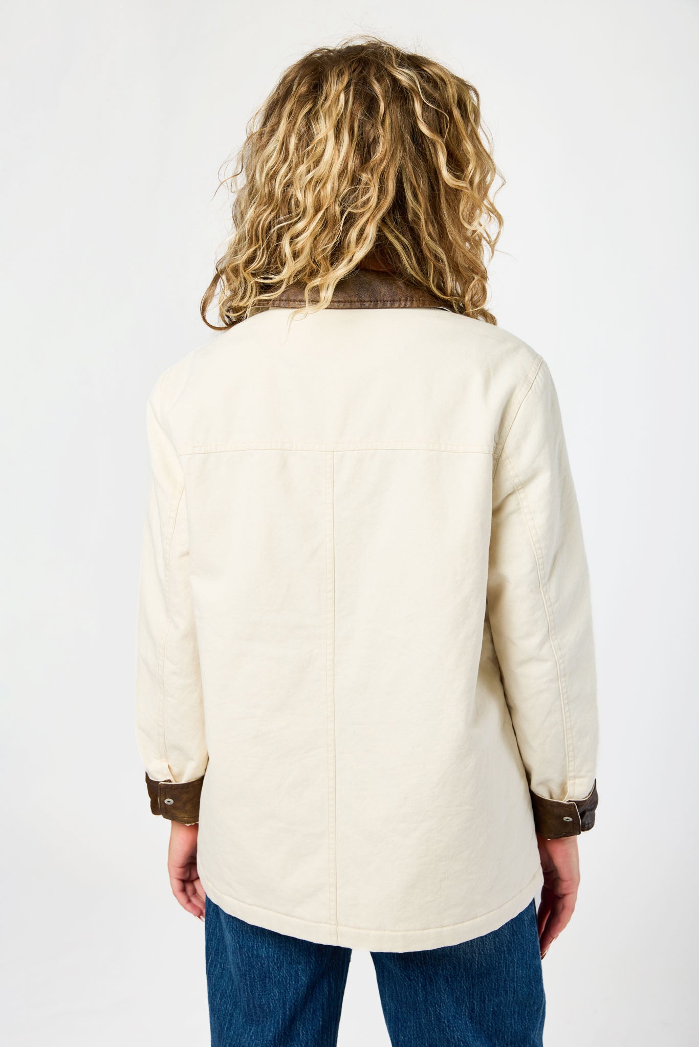 Faux-Leather Collar Canvas Barn Jacket
