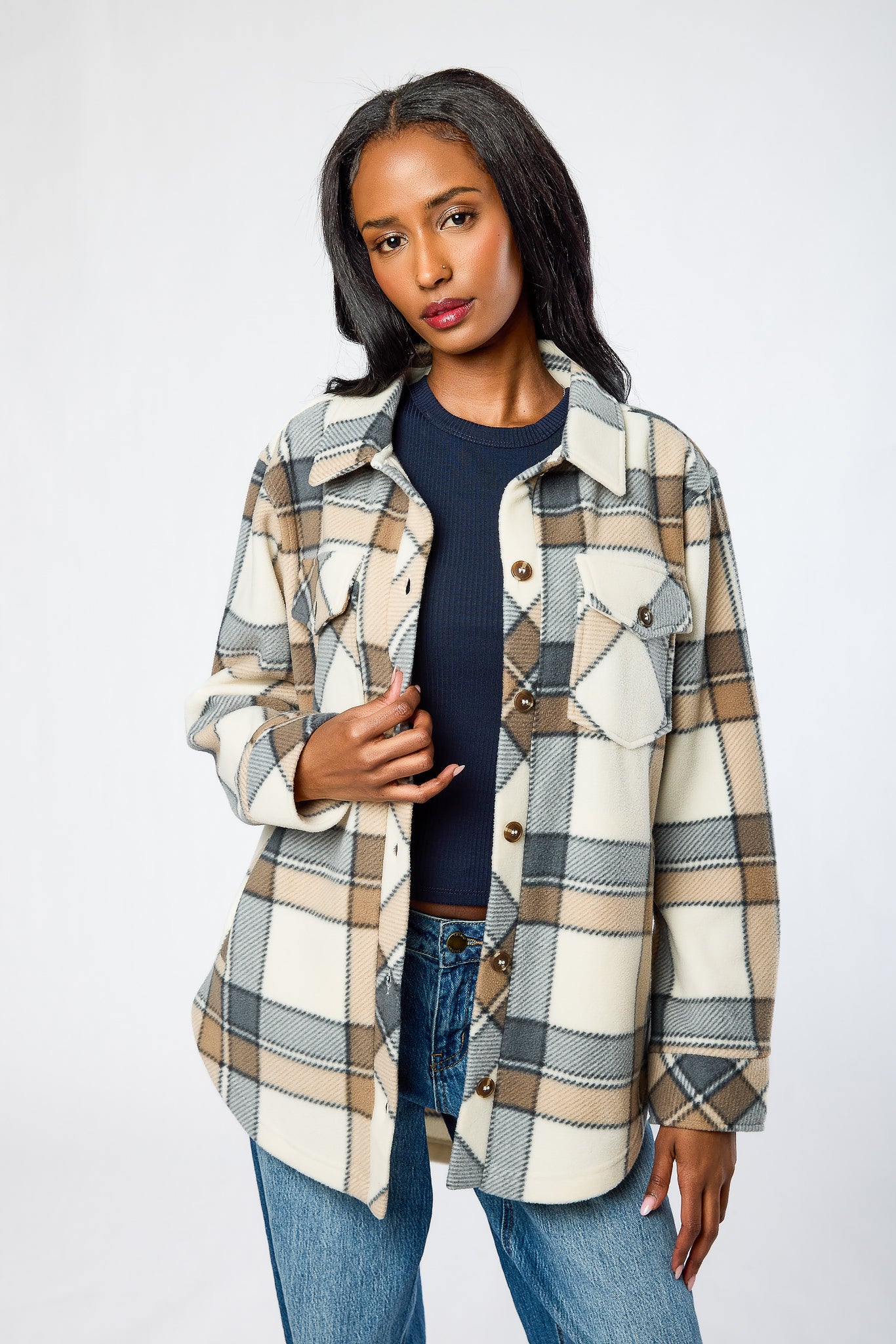 Stella Plaid Polar Fleece Shacket