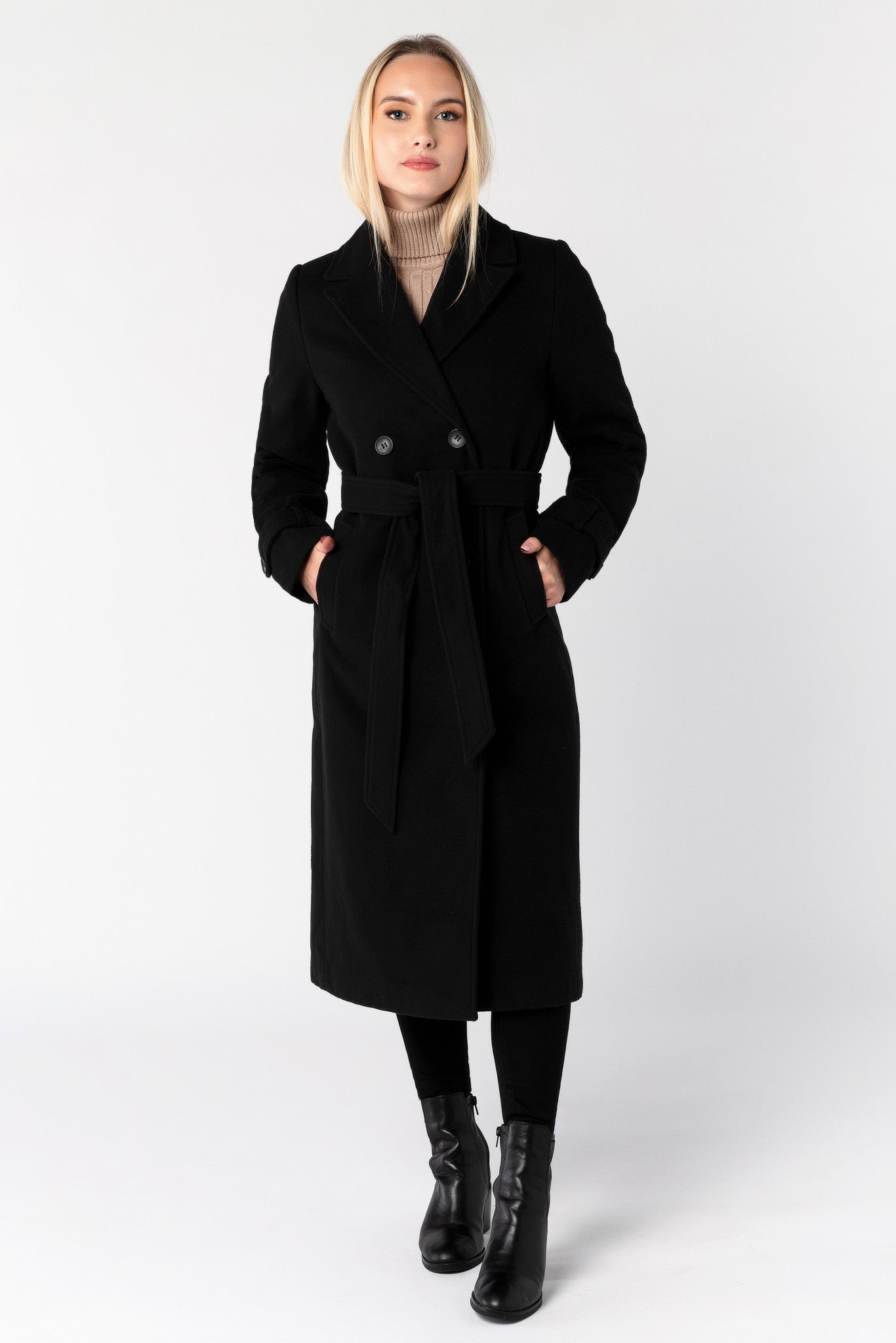 Double-Breasted Coat with Tie Belt