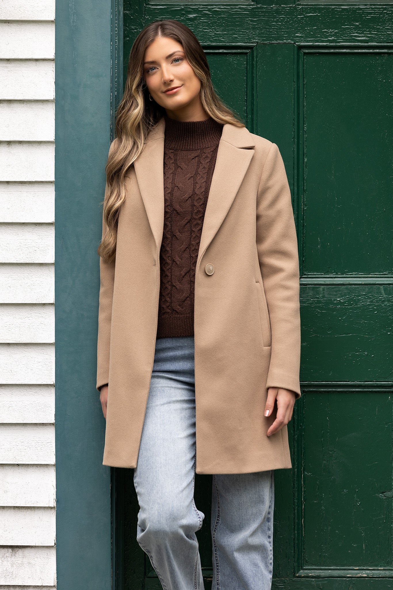 Brushed Faux Wool One Button Coat