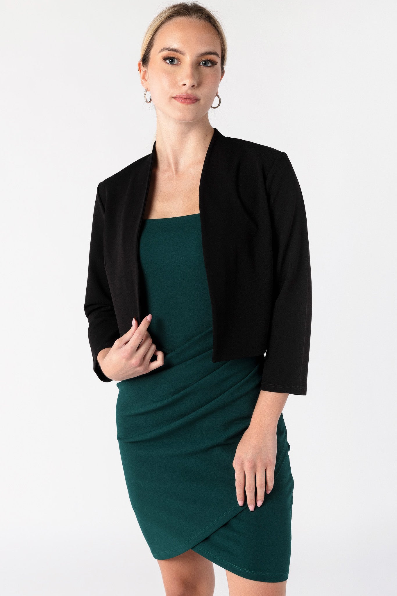 Scuba Crepe Cropped Shawl Blazer