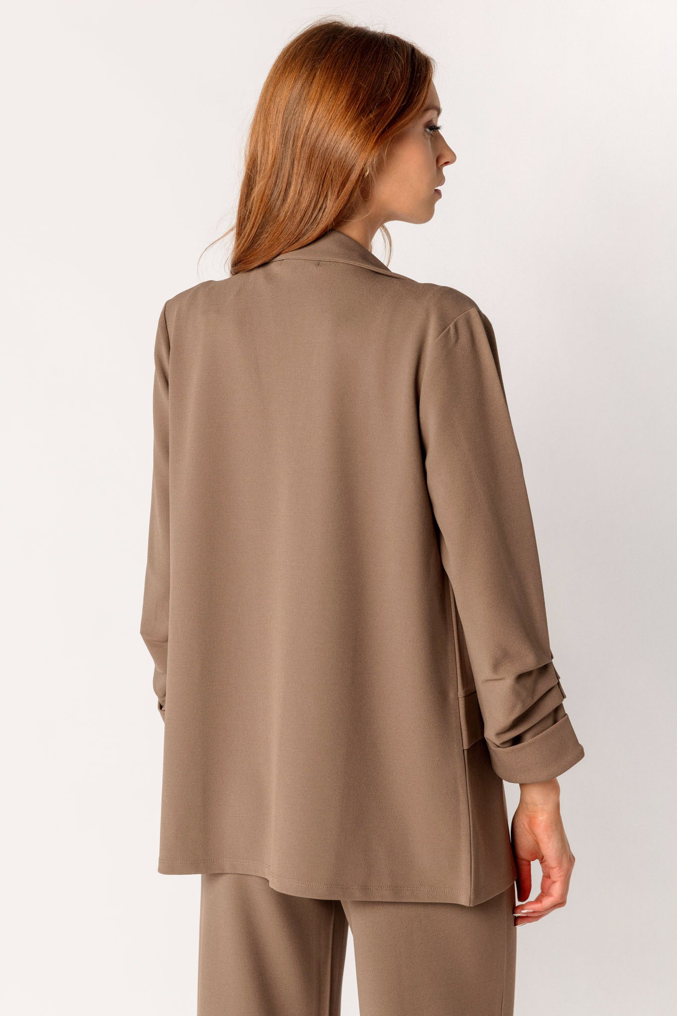 Stretch Crepe Blazer with Ruched Sleeves
