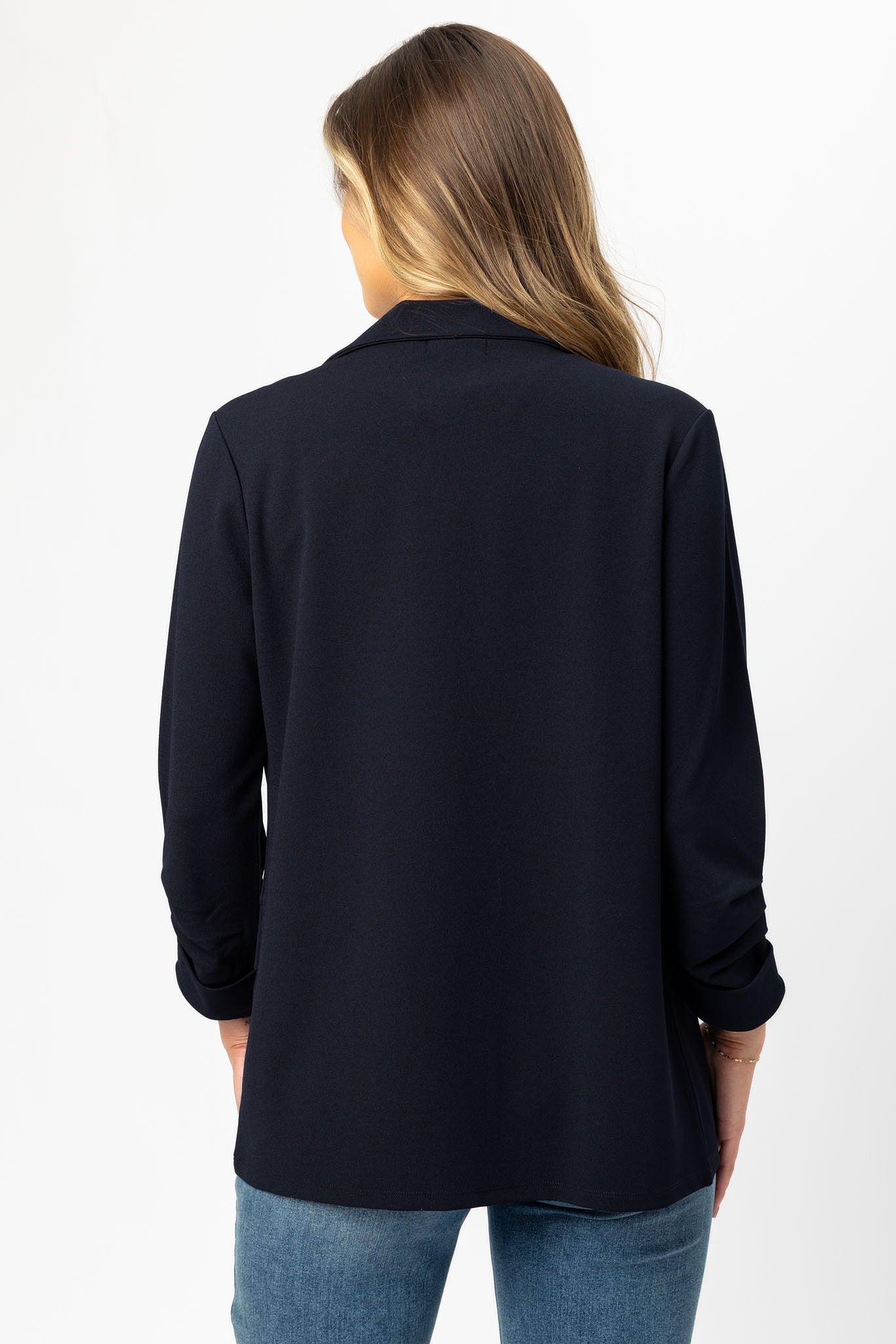 Stretch Crepe Blazer with Ruched Sleeves