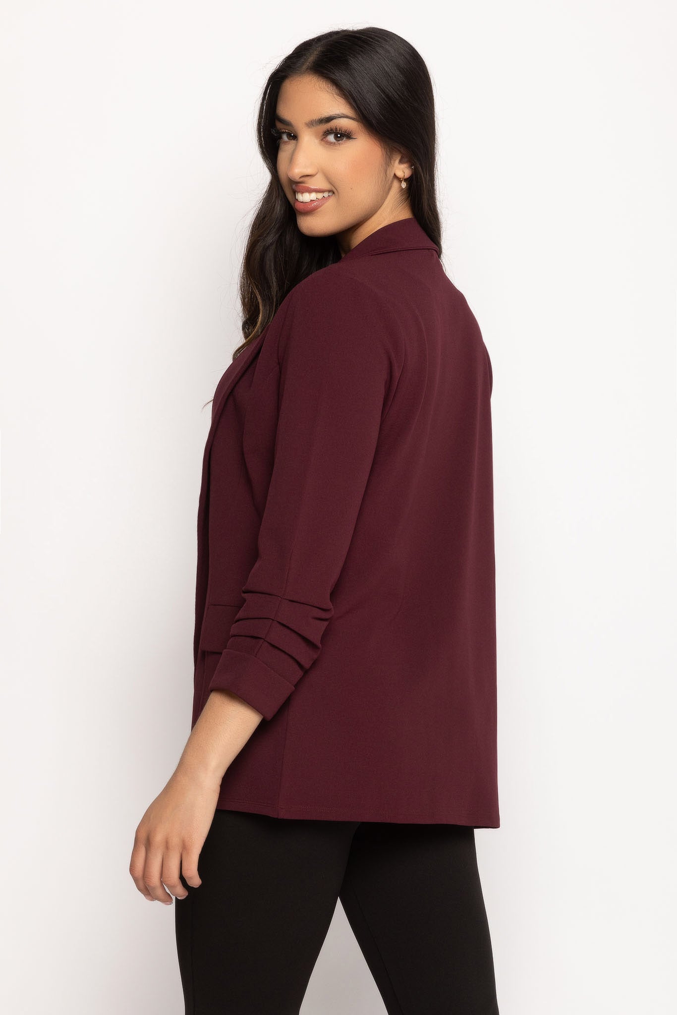 Stretch Crepe Blazer with Ruched Sleeves