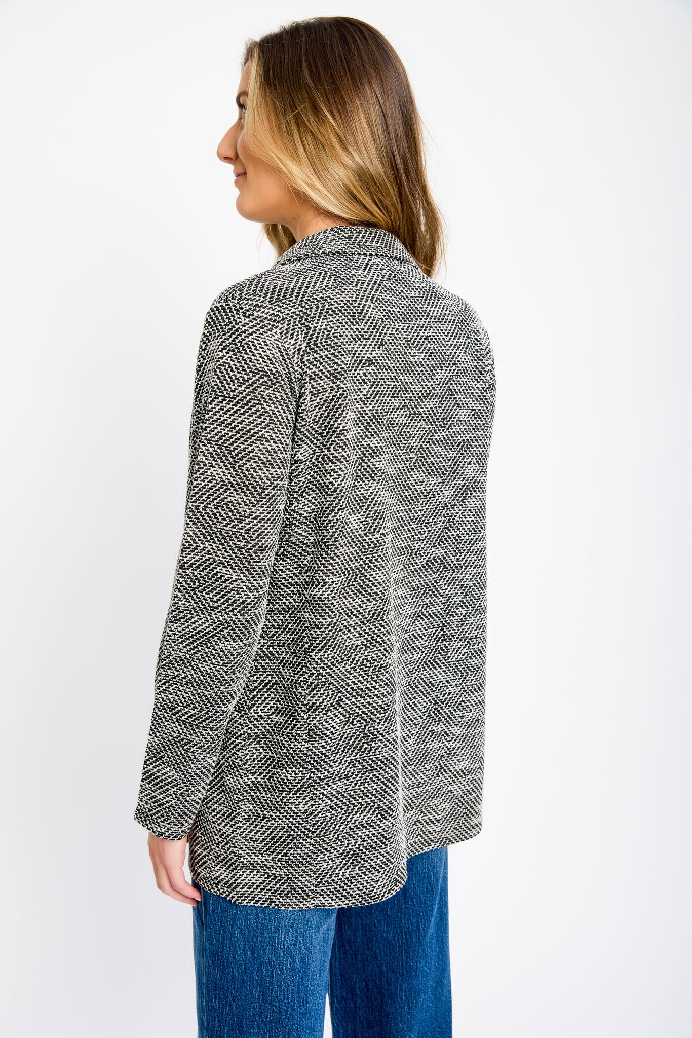 Flap Pockets Tweed Blazer in Black