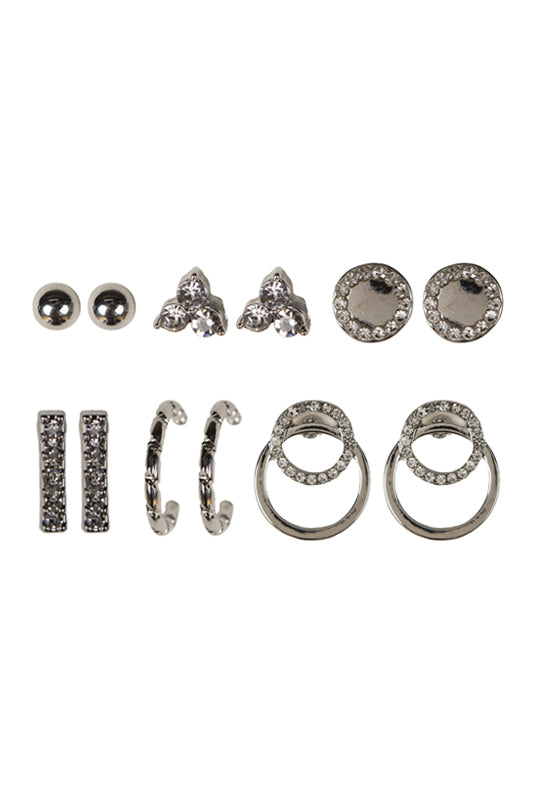 Set of 6 Stud Earrings with Rhinestones