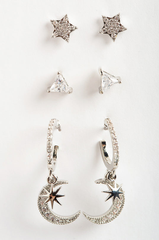 Moon and Star Earring Set