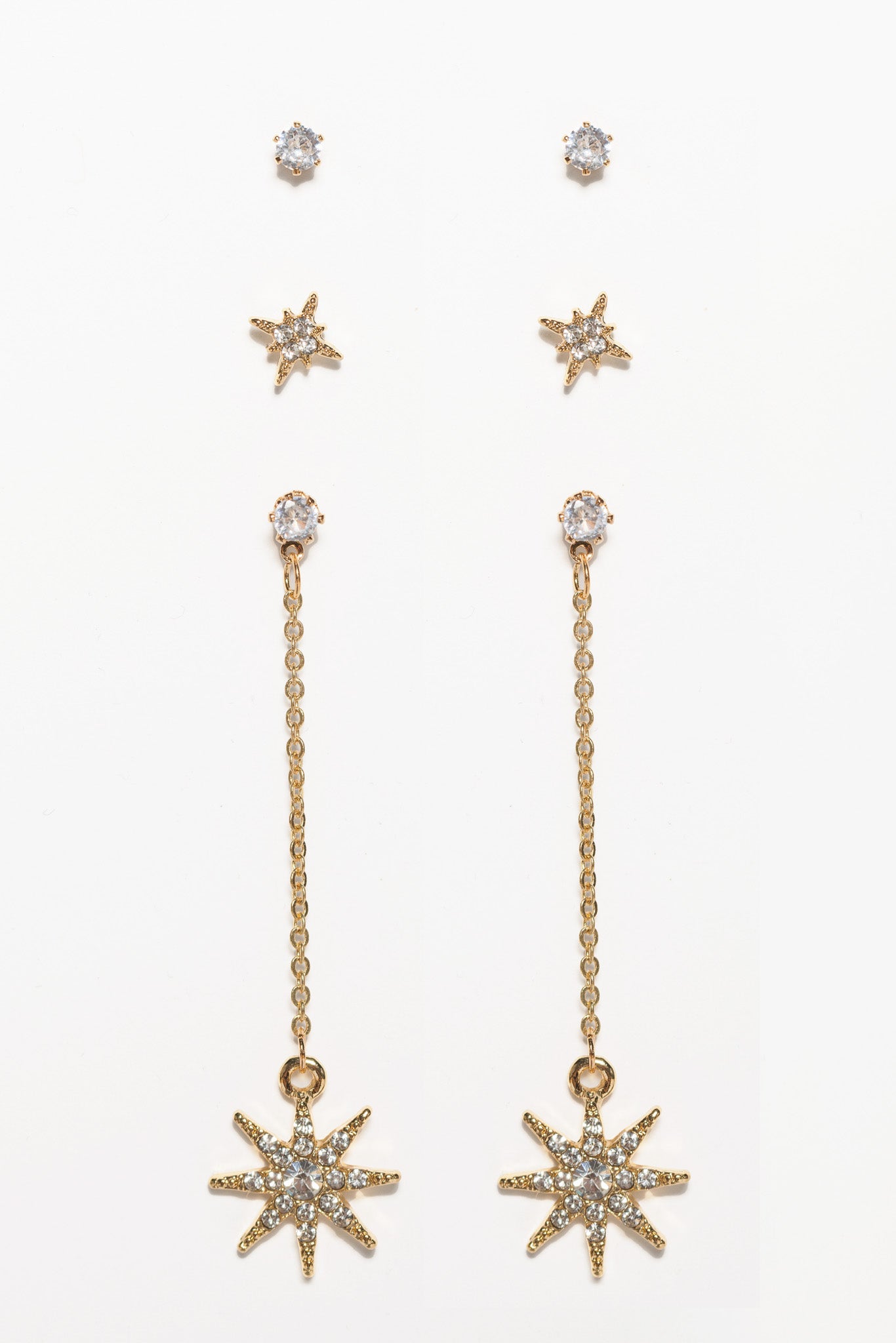 3 Set Rhinestone Star Earrings
