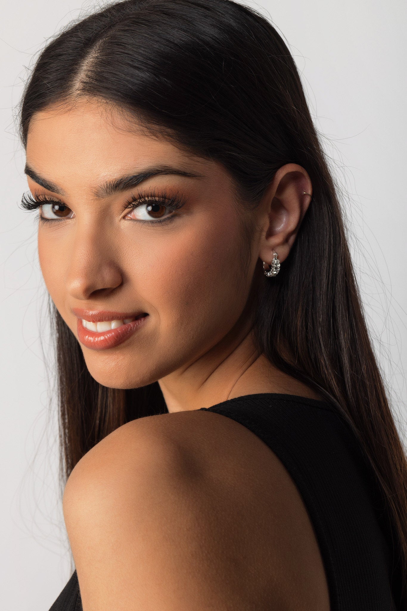 Huggie Earrings with Baguette Rhinestones