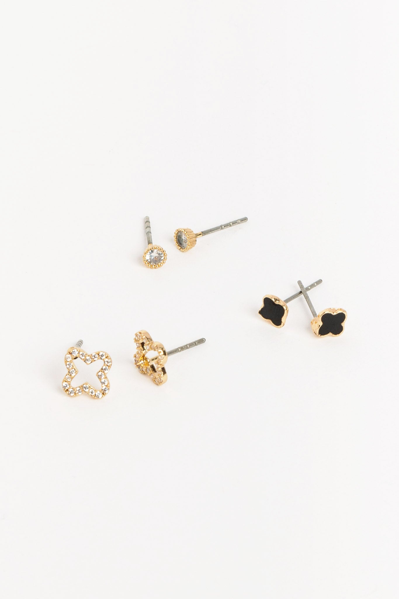 Clover and Rhinestone Stud Earring Set