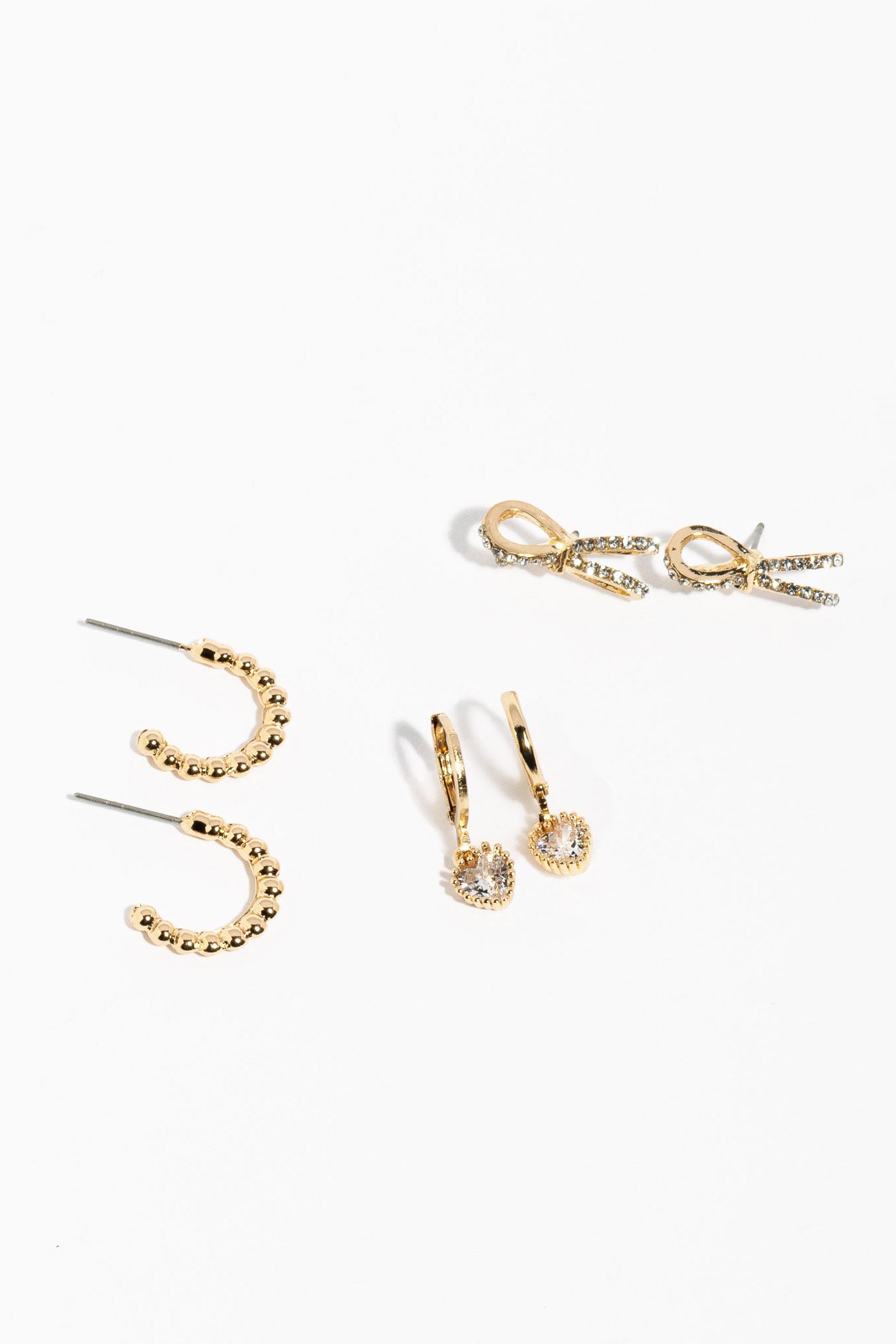 Bow, Heart and Huggie Earring Set