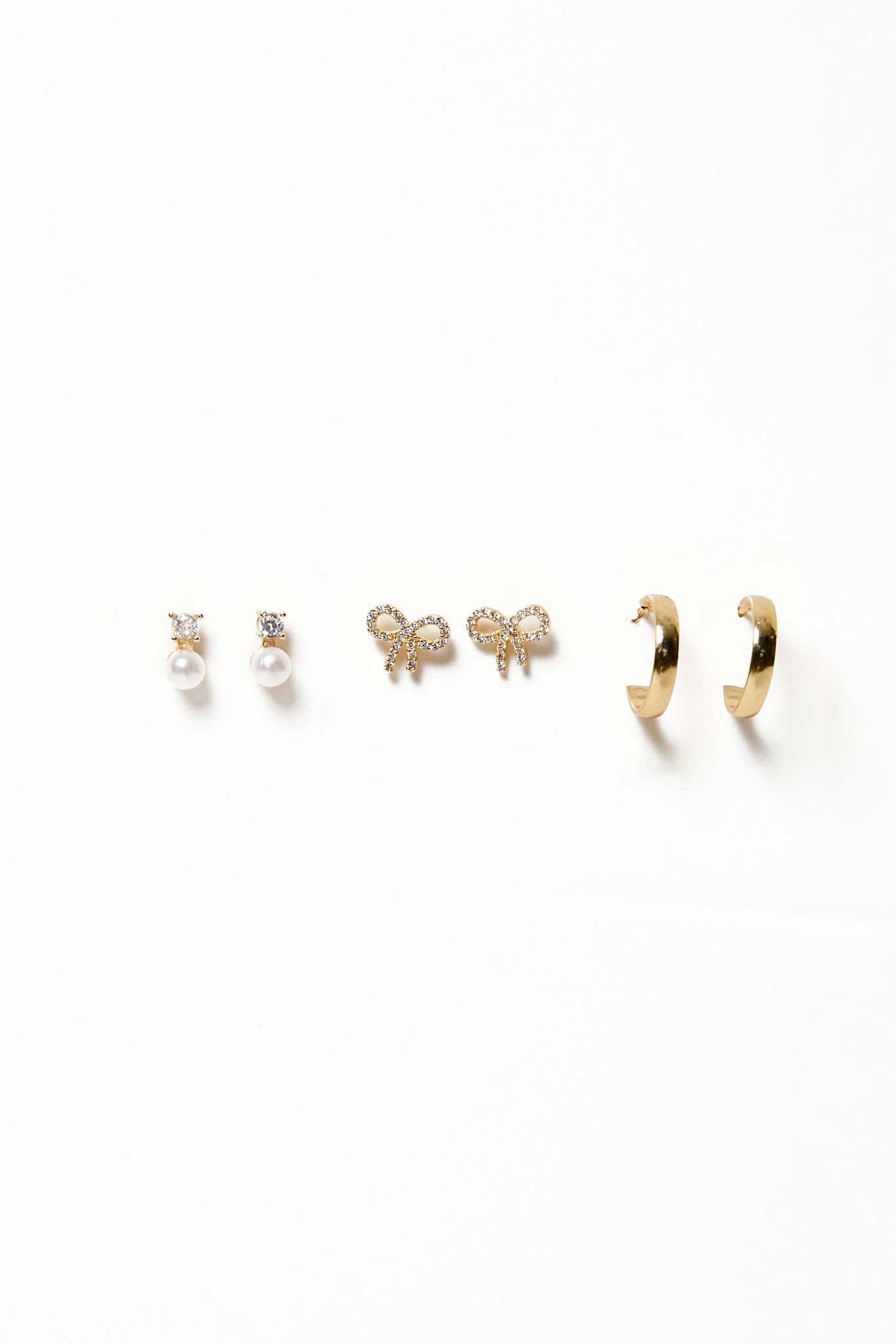 Bow, Pearl &amp; Hoop Trio Earring Set