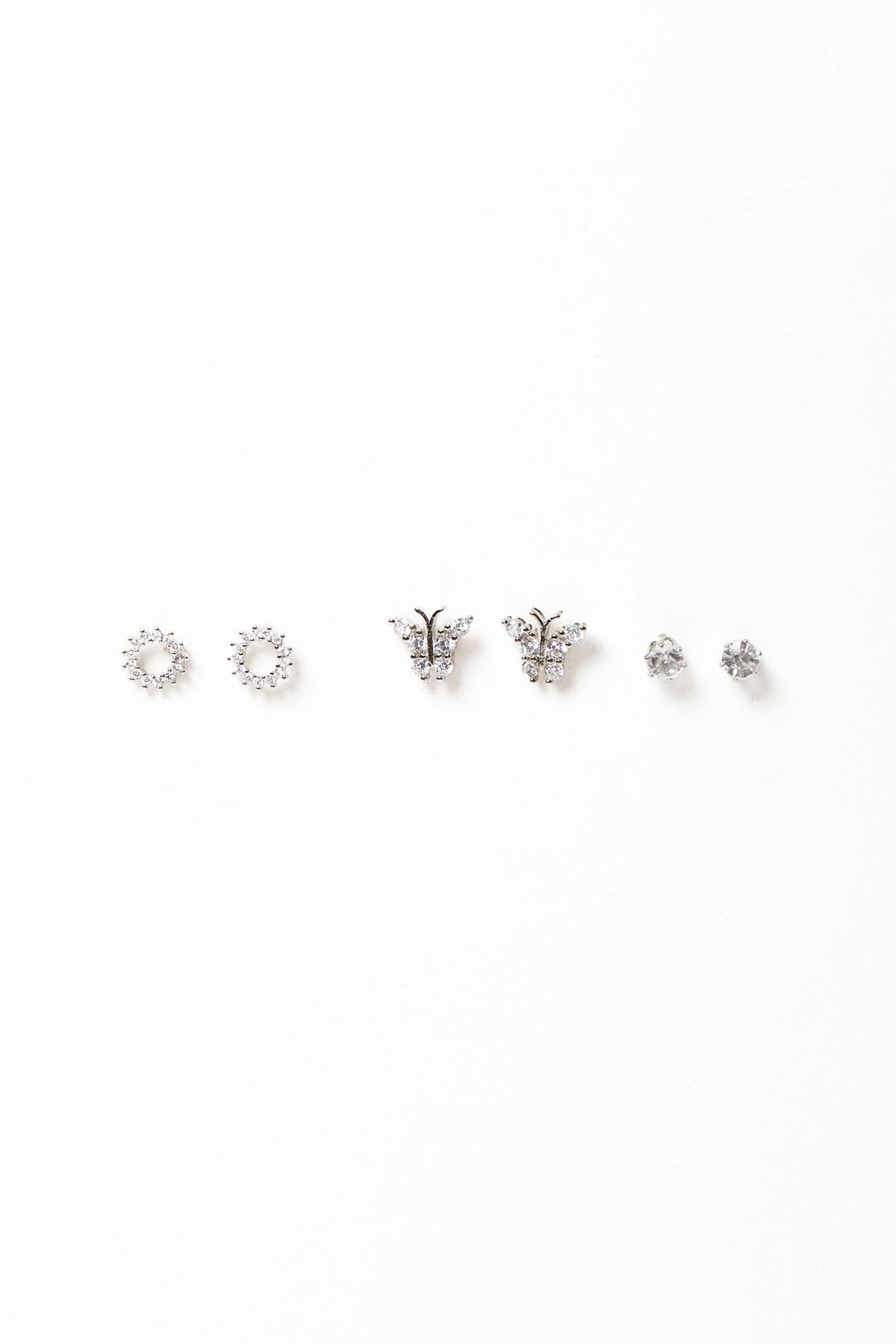 Rhinestone & Butterfly Stud Trio